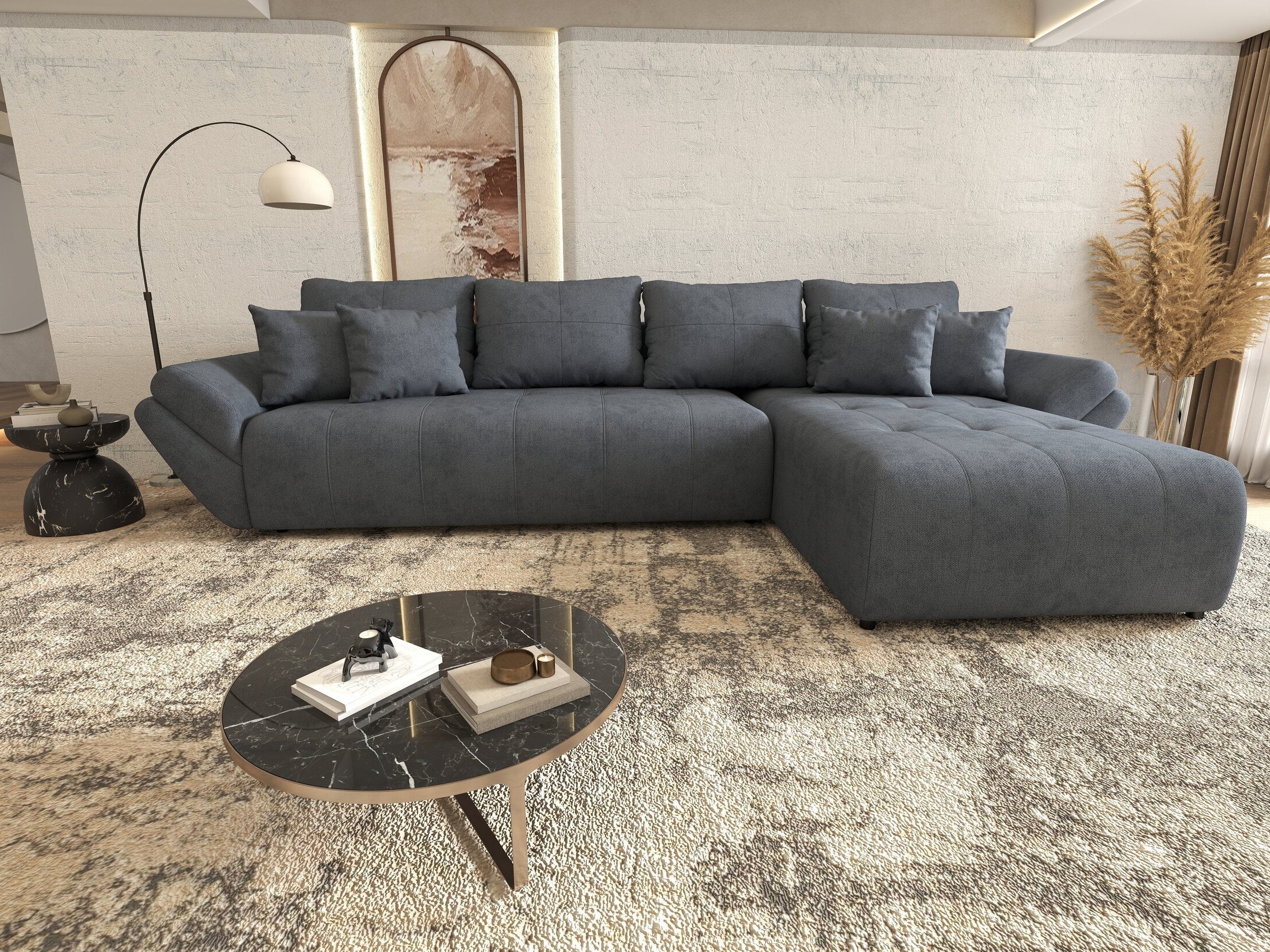 Colțar extensibil dumonde cu ladă de depozitare si sezut confortabil din spuma high-density,Berlin XL Enjoy Antracit 350x185 cm II