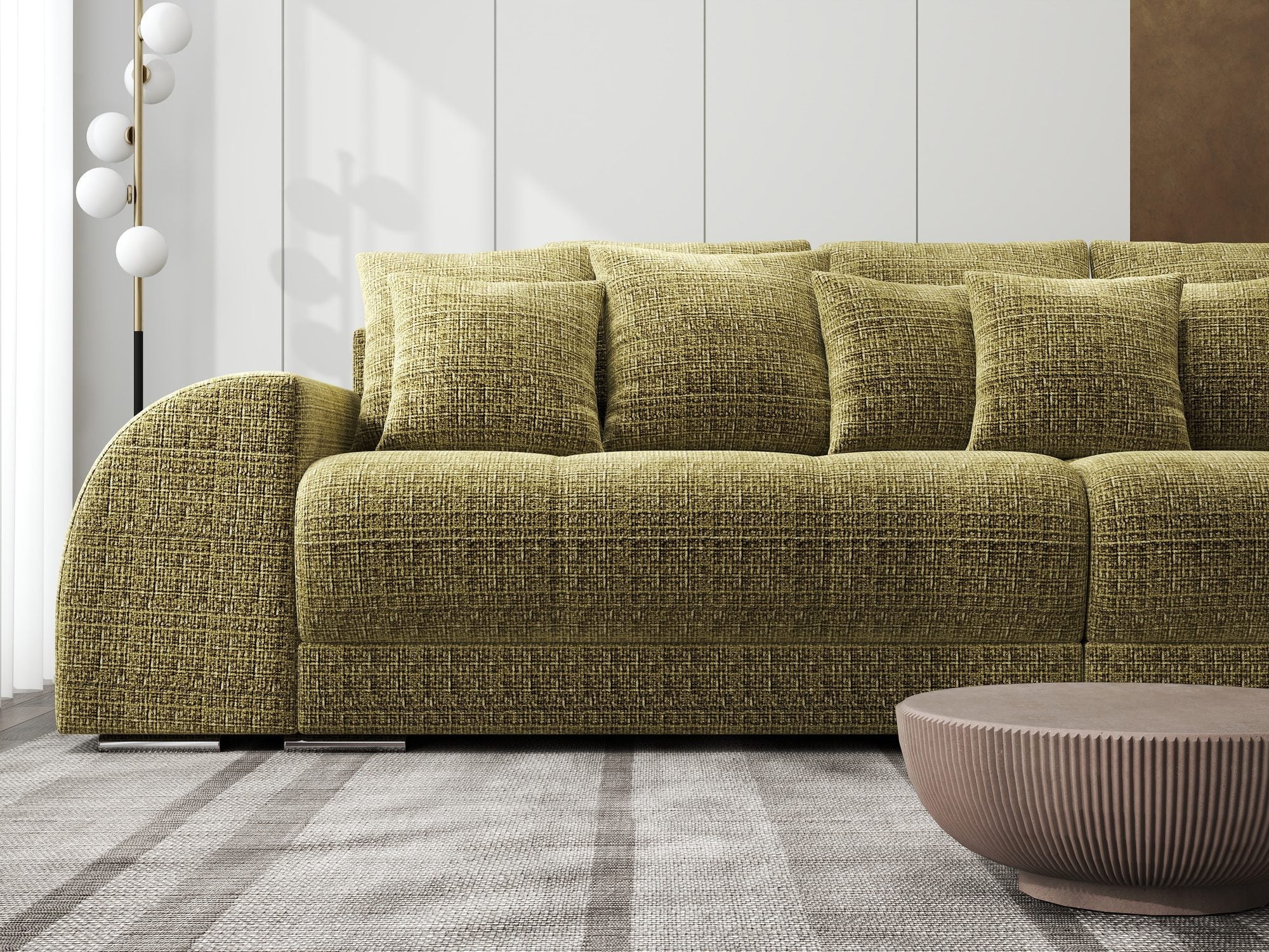 Canapea extensibilă dumonde cu 2 lăzi de depozitare si sezut confortabil din spuma high-density, Verona Cremona Olive 38 310x100 cm