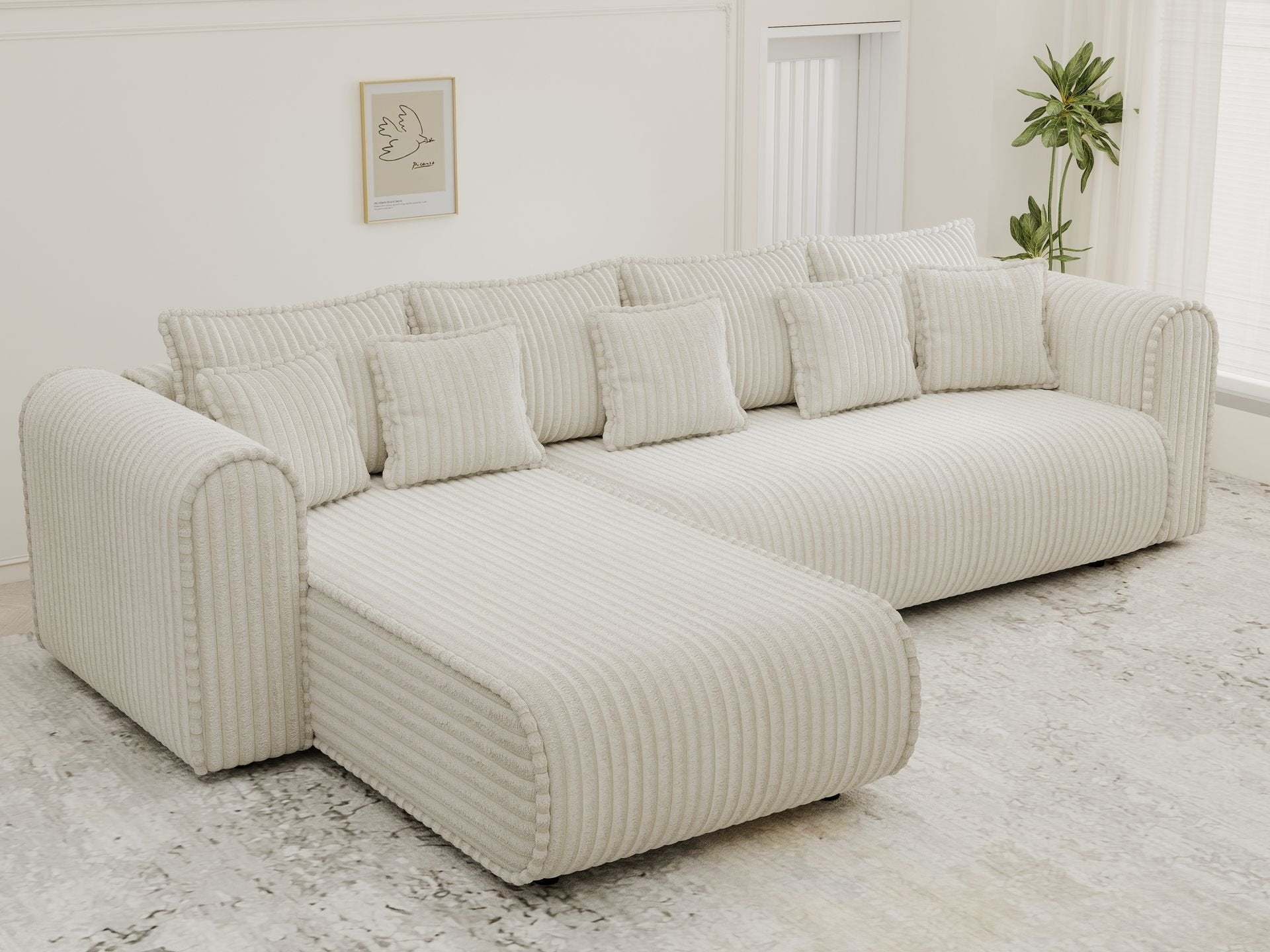Colțar extensibil dumonde cu ladă de depozitare si sezut confortabil din spuma high-density, Monaco XL Tilia Crem 340x185 cm