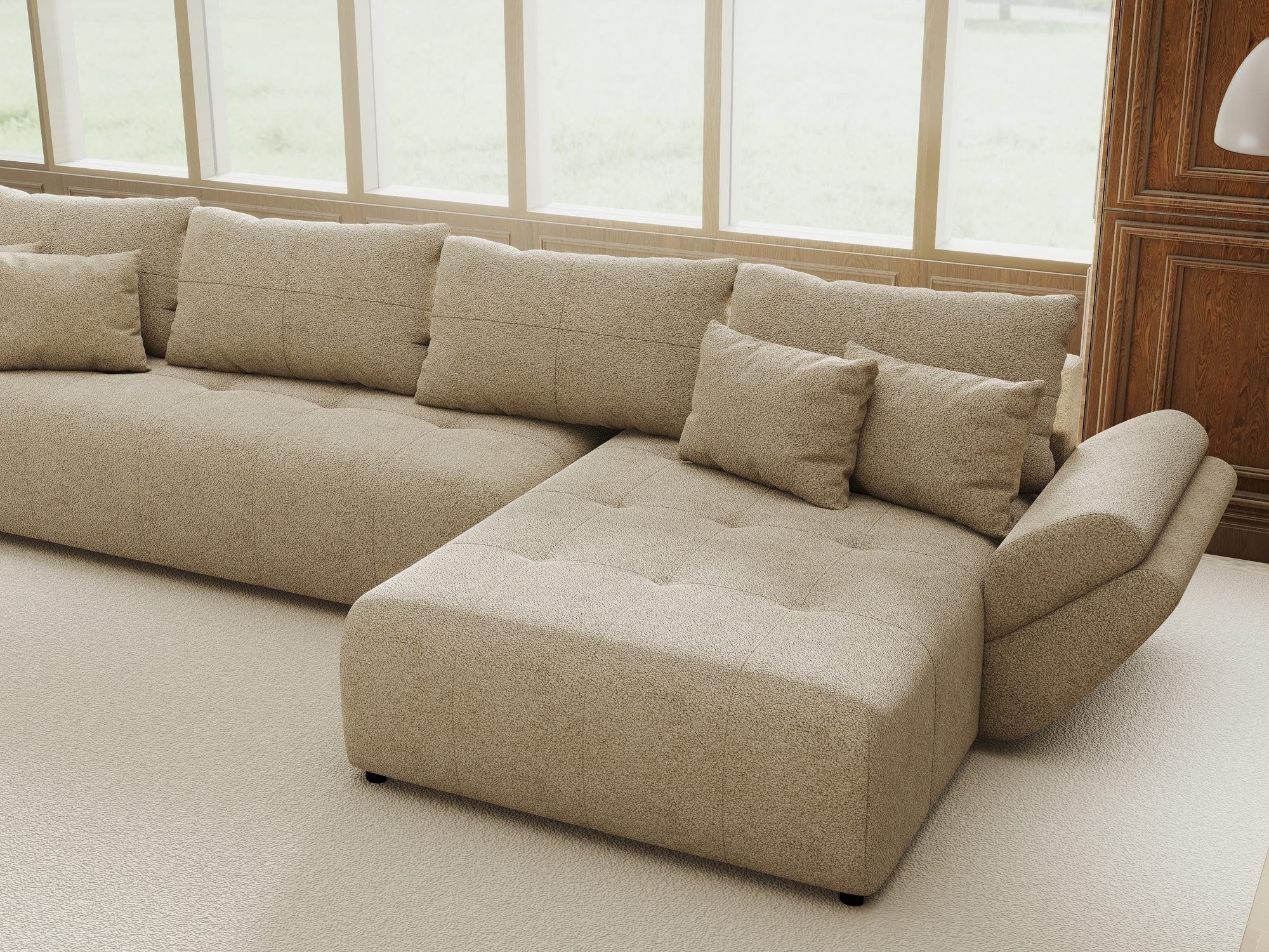 Colțar extensibil dumonde cu ladă de depozitare si sezut confortabil din spuma high-density, Berlin XL Quelle Bej 05 II 350x185 cm