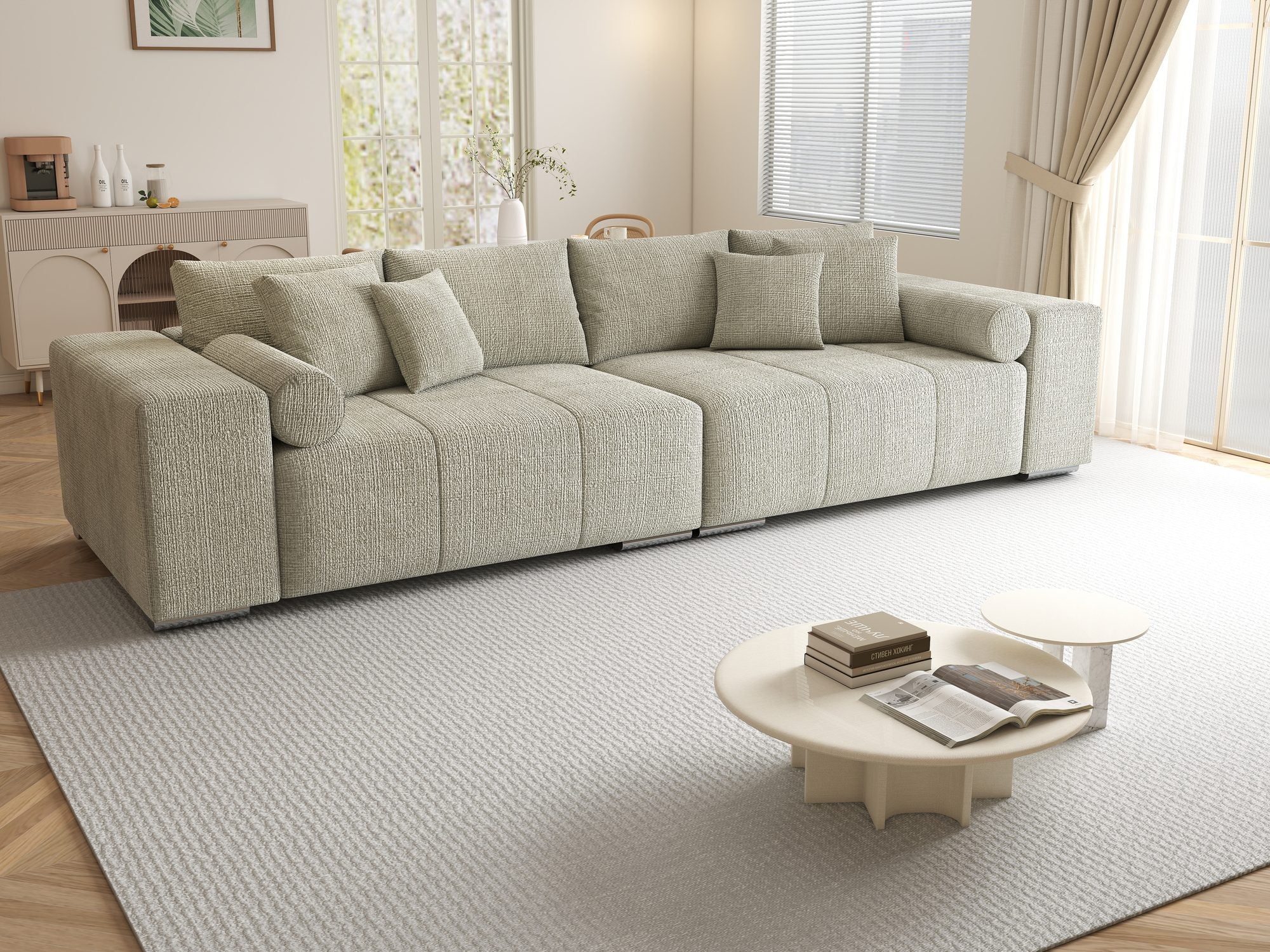 Canapea extensibilă dumonde cu ladă de depozitare si sezut confortabil din spuma high-density, Marbela XXL Cremona Bej 04 290x100 cm