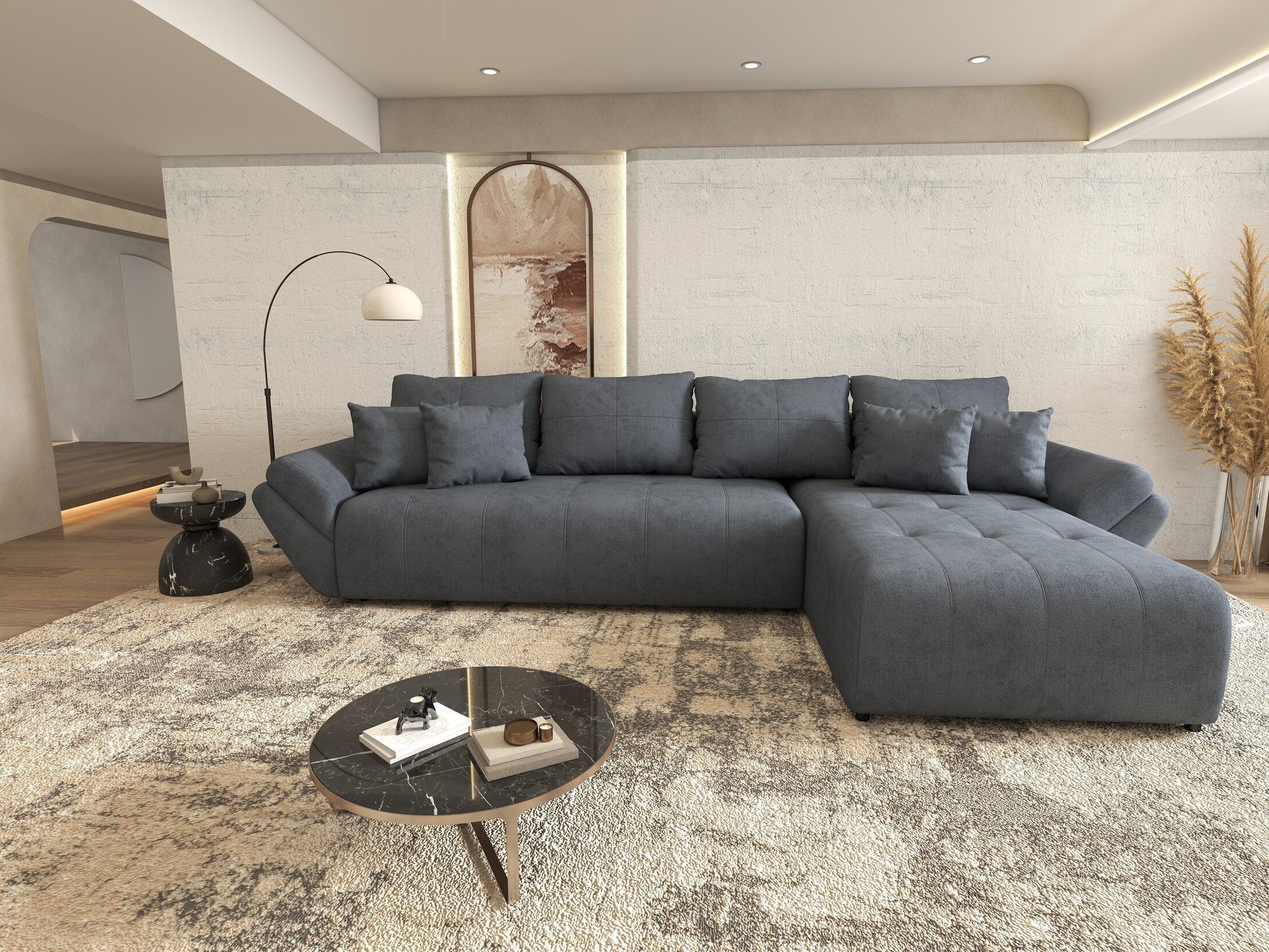 Colțar extensibil dumonde cu ladă de depozitare si sezut confortabil din spuma high-density,Berlin XL Enjoy Antracit 350x185 cm II