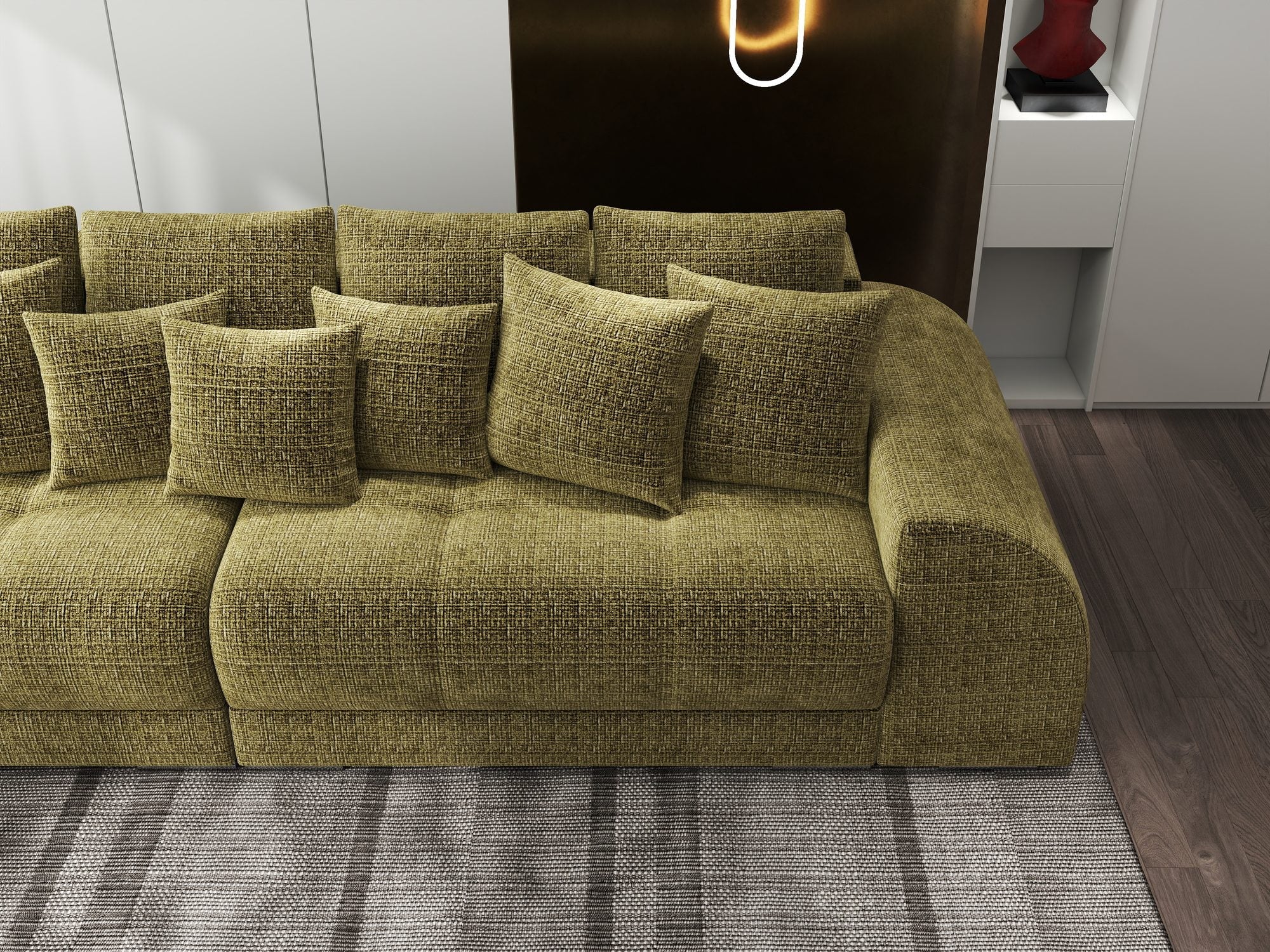 Canapea extensibilă dumonde cu 2 lăzi de depozitare si sezut confortabil din spuma high-density, Verona Cremona Olive 38 310x100 cm