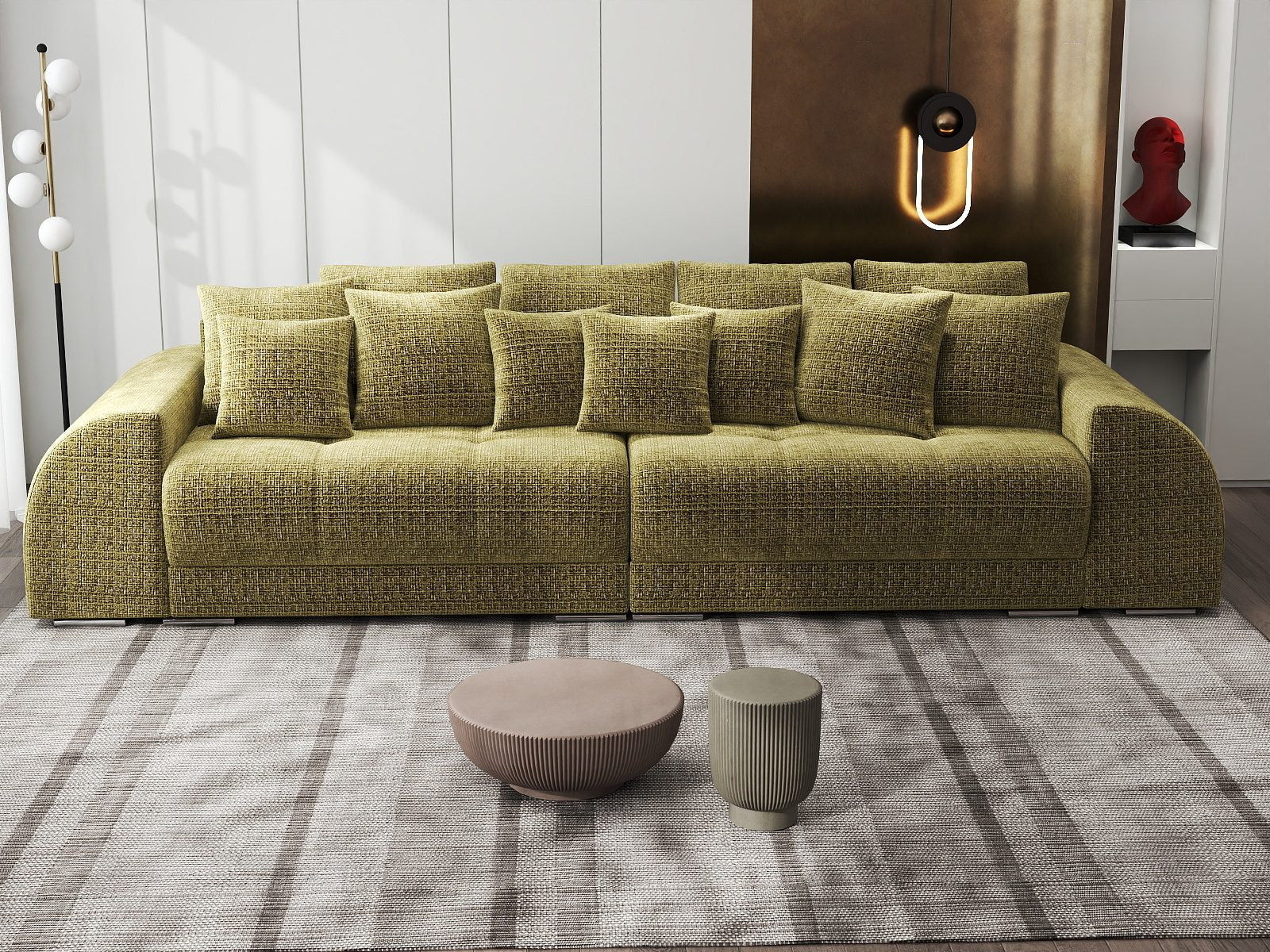 Canapea extensibilă dumonde cu 2 lăzi de depozitare si sezut confortabil din spuma high-density, Verona Cremona Olive 38 310x100 cm