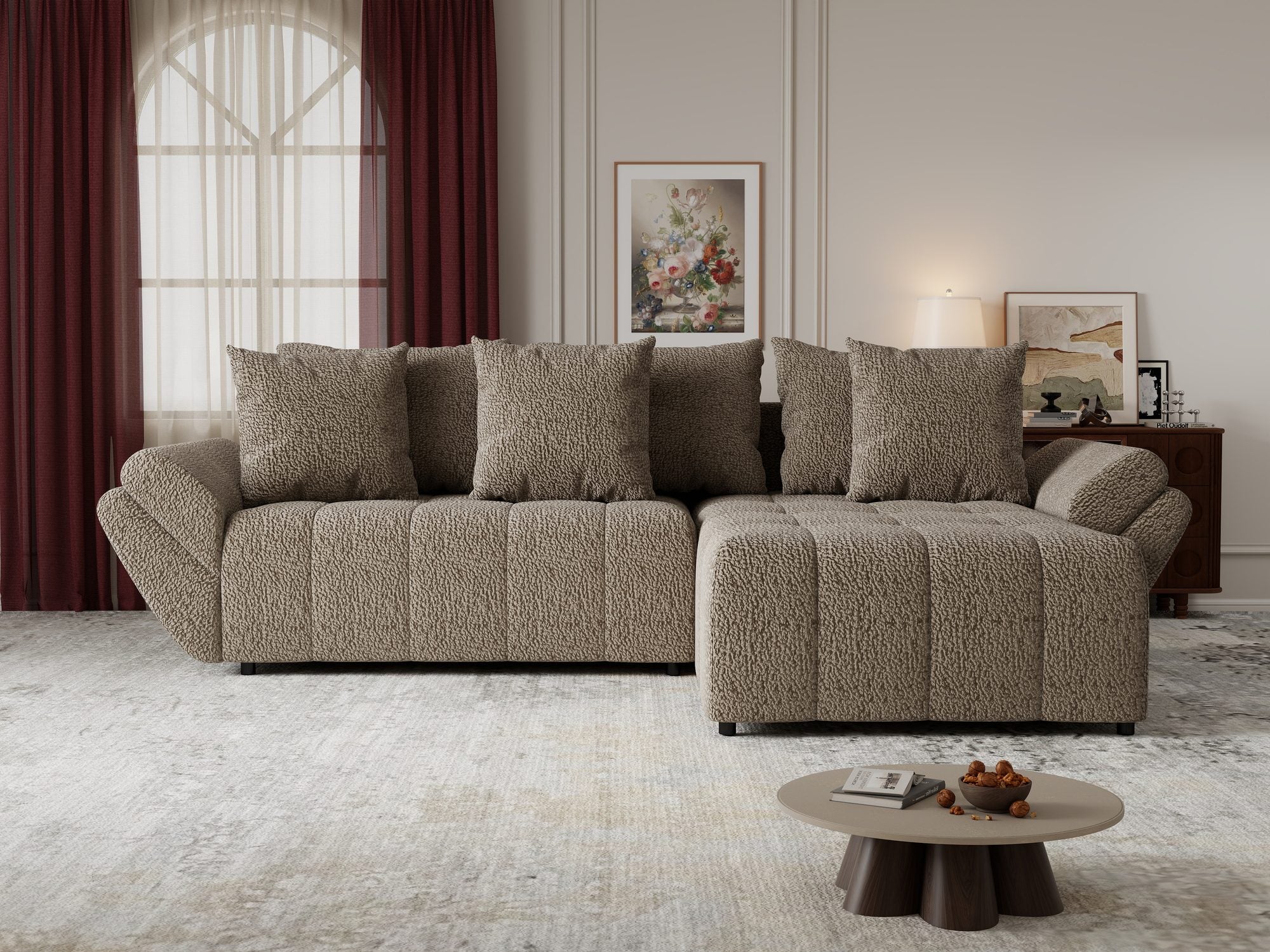 Colțar extensibil dumonde cu ladă de depozitare si sezut confortabil din spuma high-density, Berlin Jaguar Maro Cappuccino 8 II 280x185 cm