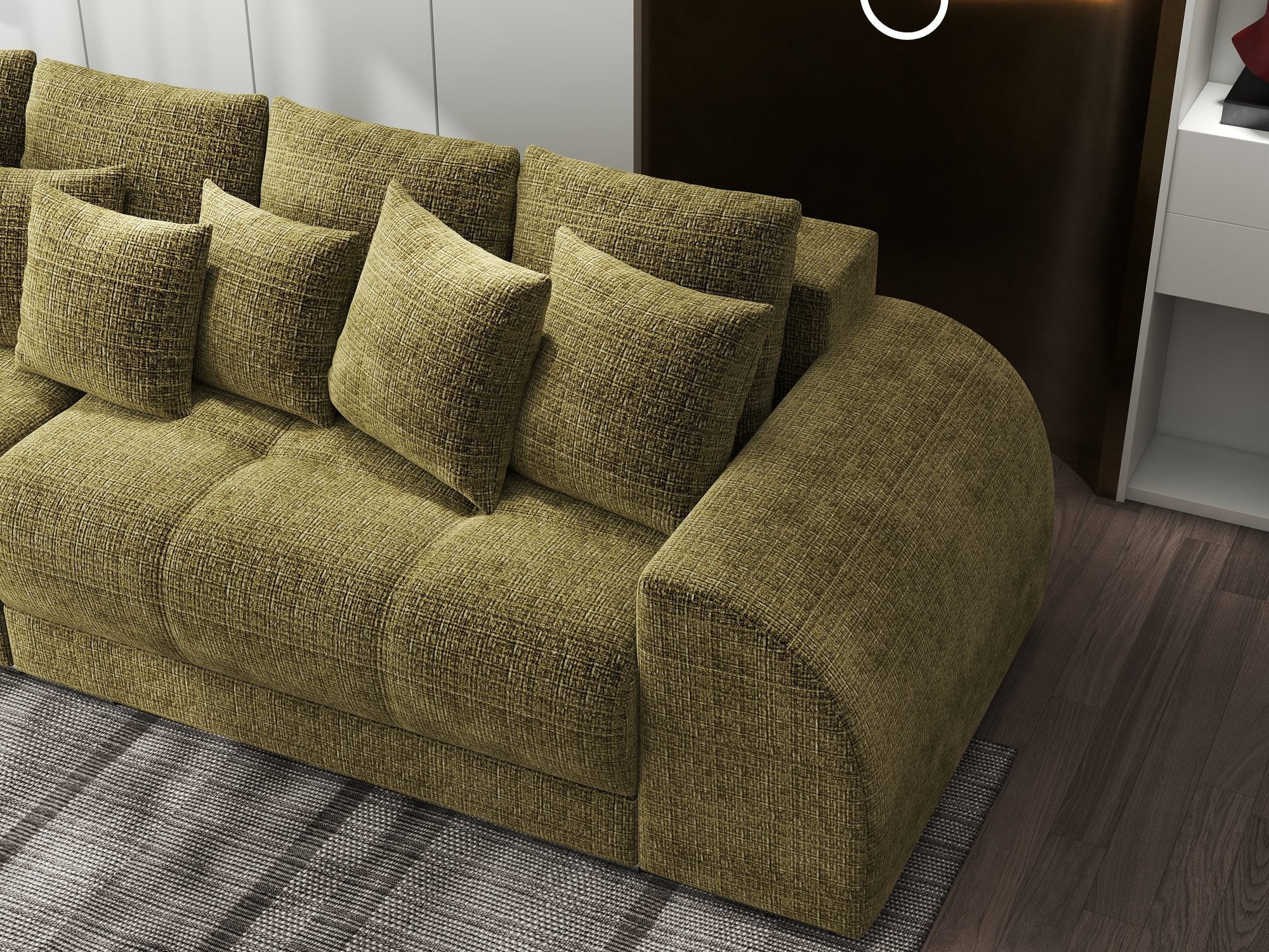Canapea extensibilă dumonde cu 2 lăzi de depozitare si sezut confortabil din spuma high-density, Verona Cremona Olive 38 310x100 cm