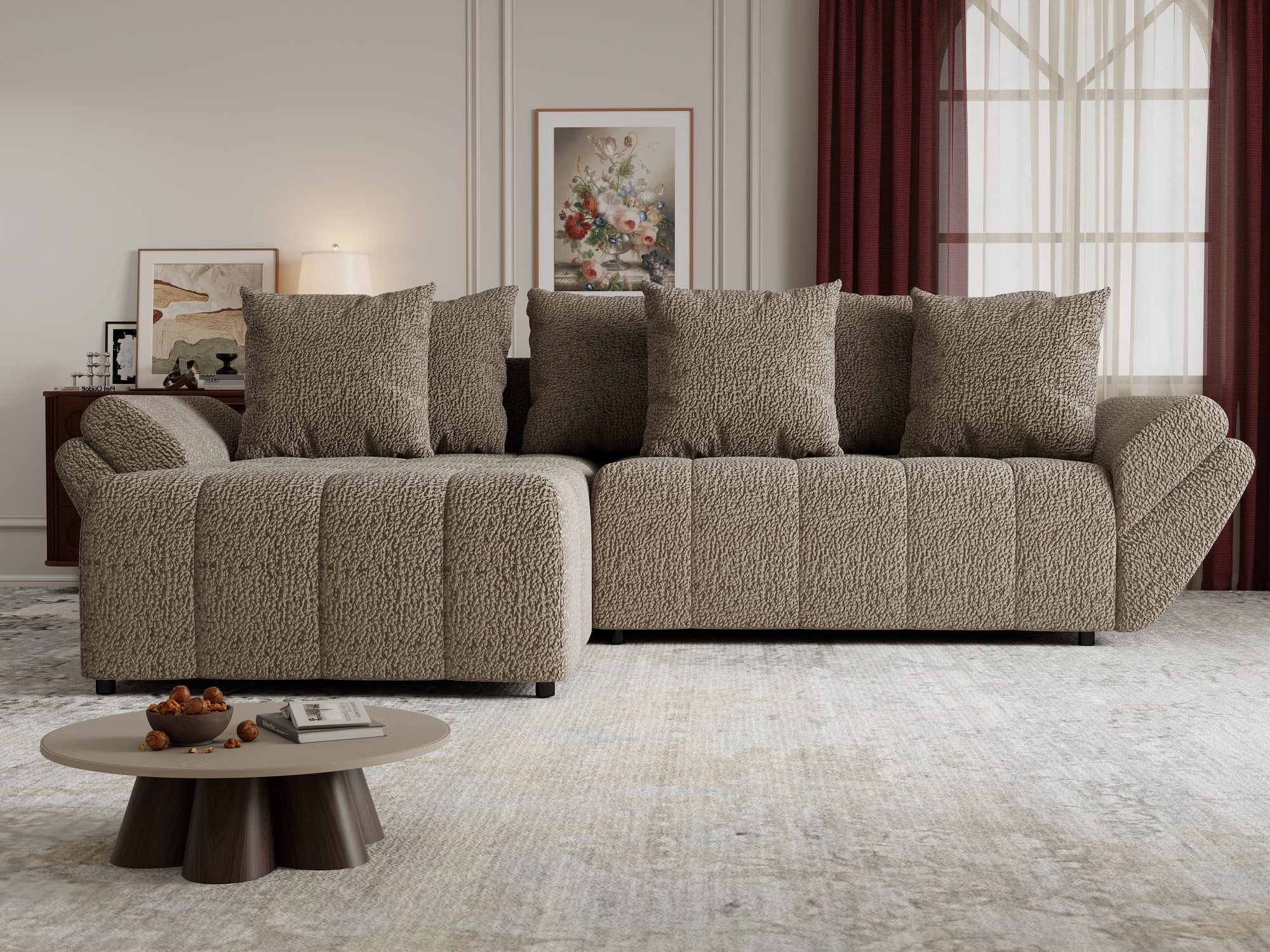 Colțar extensibil dumonde cu ladă de depozitare si sezut confortabil din spuma high-density, Berlin Jaguar Maro Cappuccino 8 280x185 cm