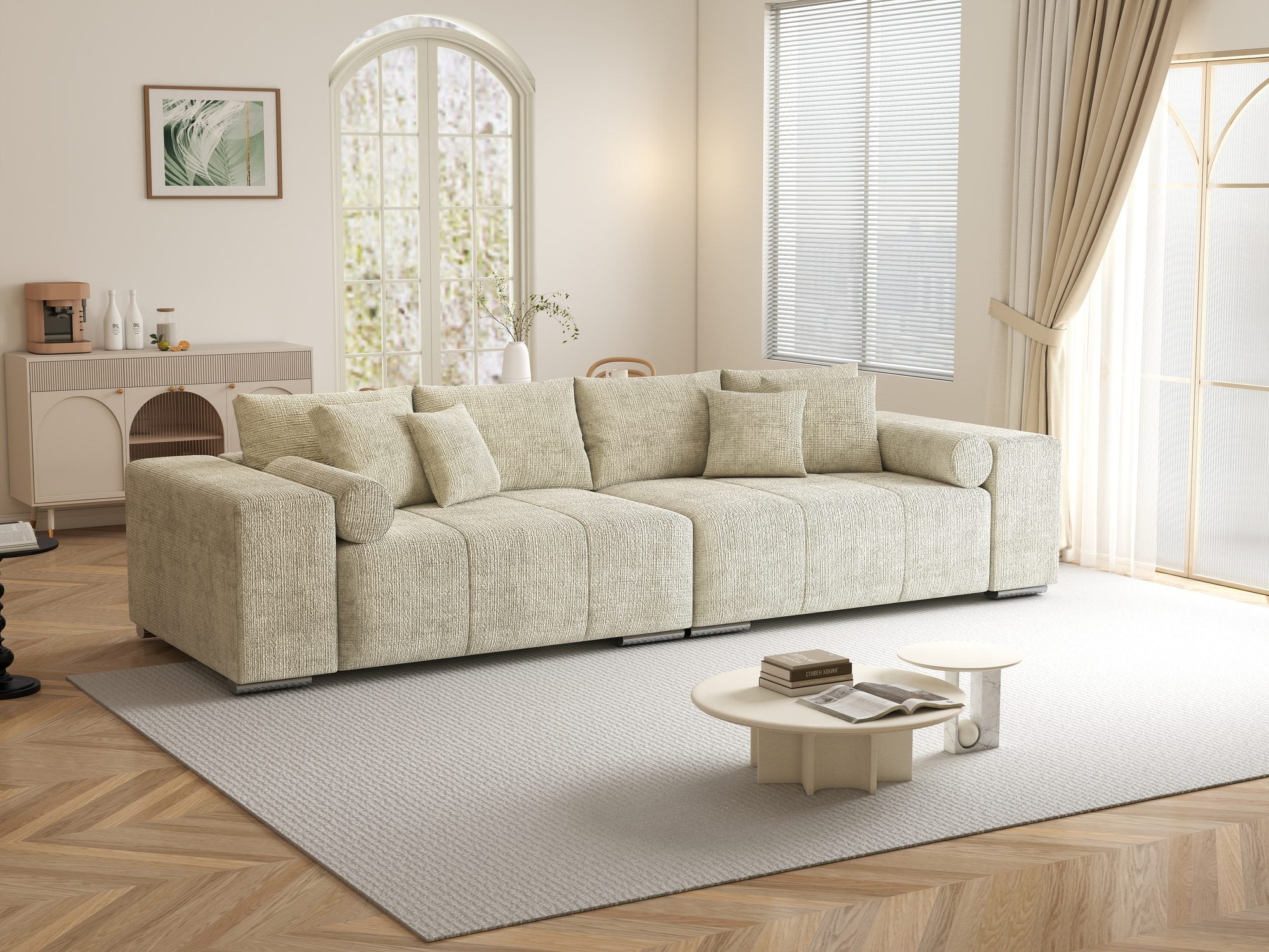 Canapea extensibilă dumonde cu ladă de depozitare si sezut confortabil din spuma high-density, Marbela XXL Cremona Gri Deschis 02 290x100 cm