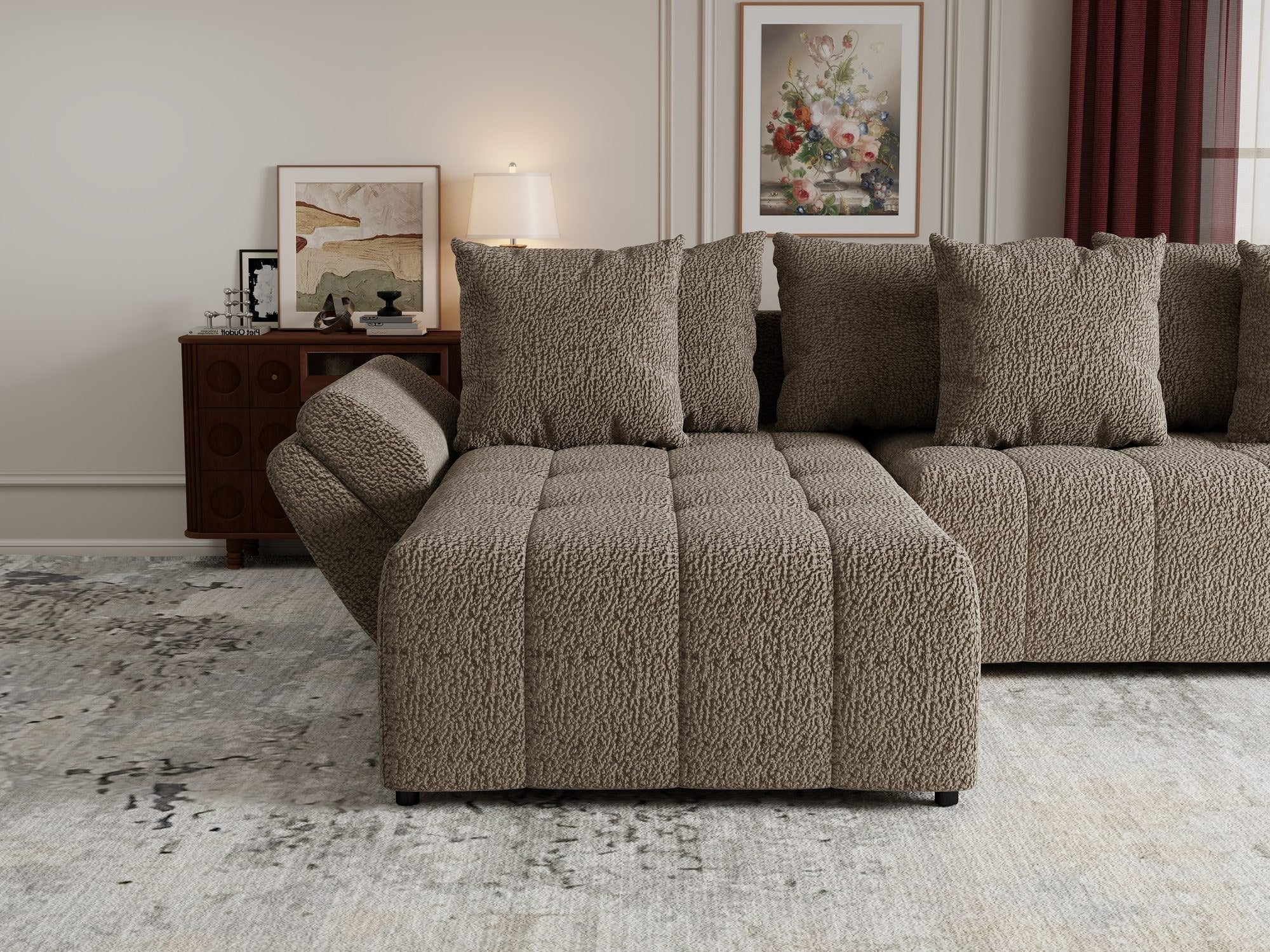 Colțar extensibil dumonde cu ladă de depozitare si sezut confortabil din spuma high-density, Berlin Jaguar Maro Cappuccino 8 280x185 cm