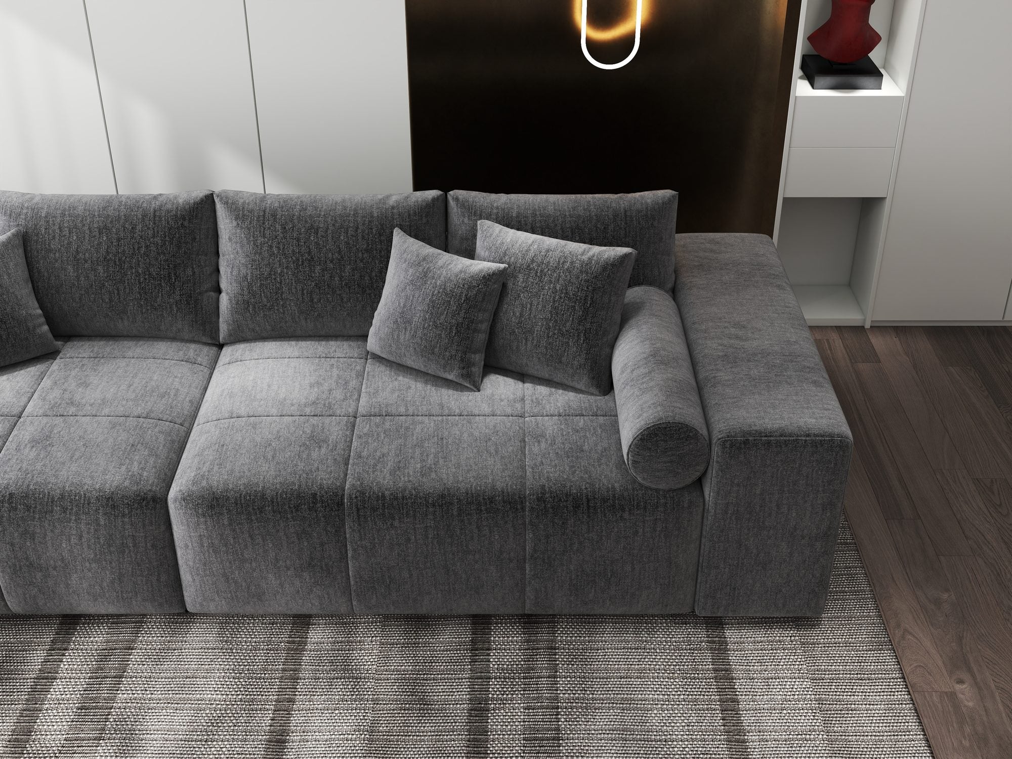 Canapea extensibilă dumonde cu ladă de depozitare si sezut confortabil din spuma high-density, Marbela XXL Monolith Gri Antracit 97 290x100 cm