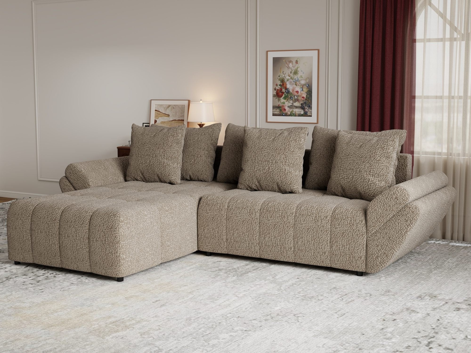 Colțar extensibil dumonde cu ladă de depozitare si sezut confortabil din spuma high-density, Berlin Jaguar Maro Cappuccino 8 280x185 cm