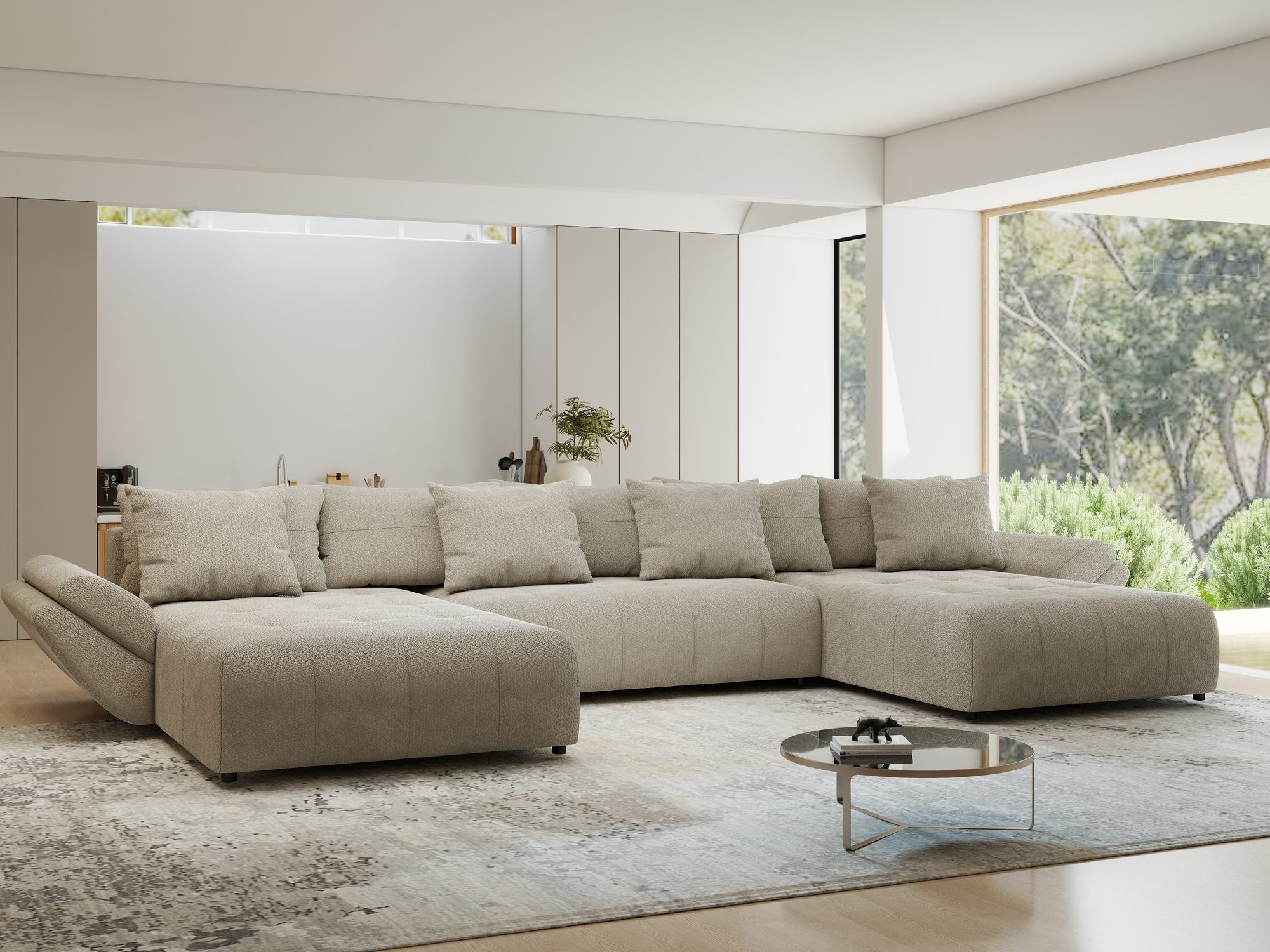 Colțar extensibil dumonde cu ladă de depozitare si sezut confortabil din spuma high-density, Berlin U Vibe Bej 06 380x180 cm