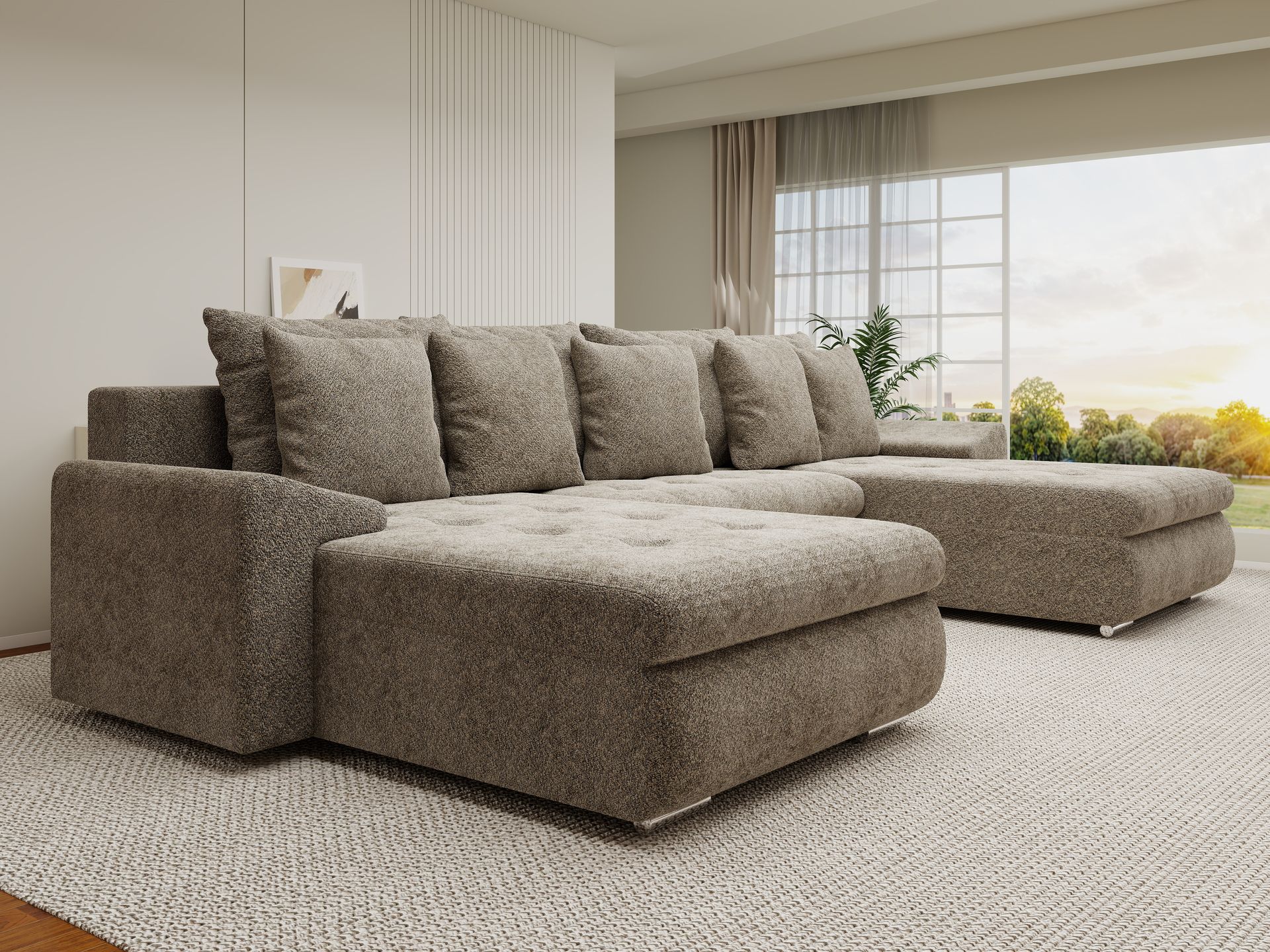 Colțar extensibil dumonde cu ladă de depozitare si sezut confortabil din spuma high-density, Leonardo U Arena Bej 04 360x185 cm