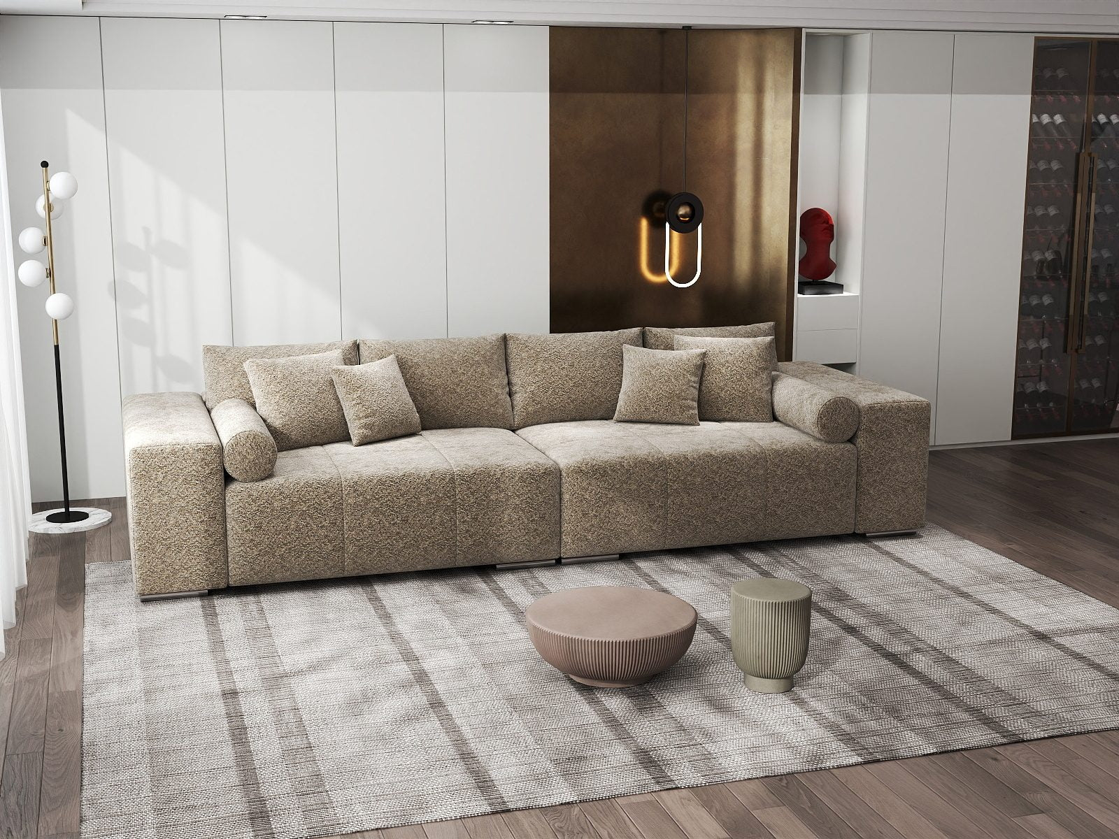 Canapea extensibilă dumonde cu ladă de depozitare si sezut confortabil din spuma high-density, Marbela XXL Arena Bej 4 290x100 cm