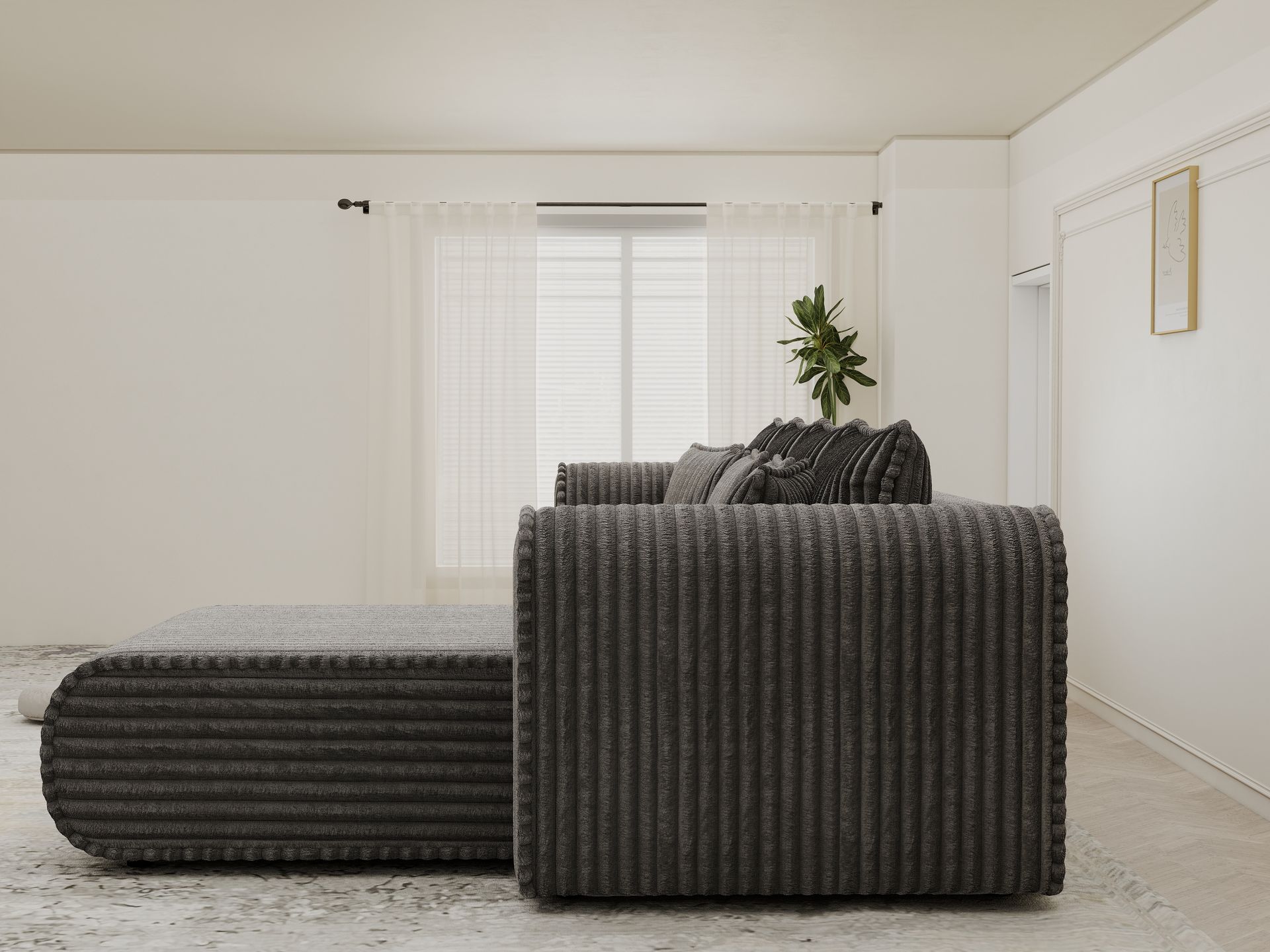 Colțar extensibil dumonde cu ladă de depozitare si sezut confortabil din spuma high-density, Monaco XL Tilia Grafit II 340x185 cm