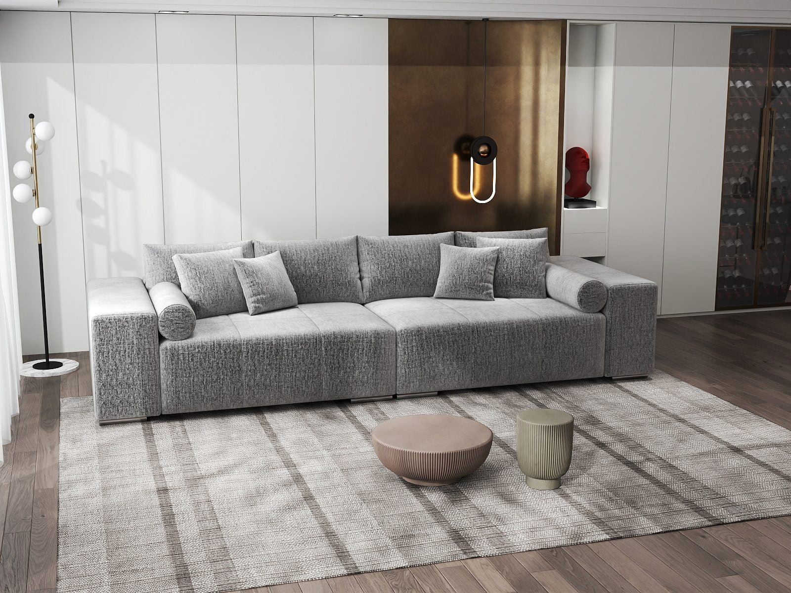 Canapea extensibilă dumonde cu ladă de depozitare si sezut confortabil din spuma high-density, Marbela XXL Monolith Gri 85 290x100 cm