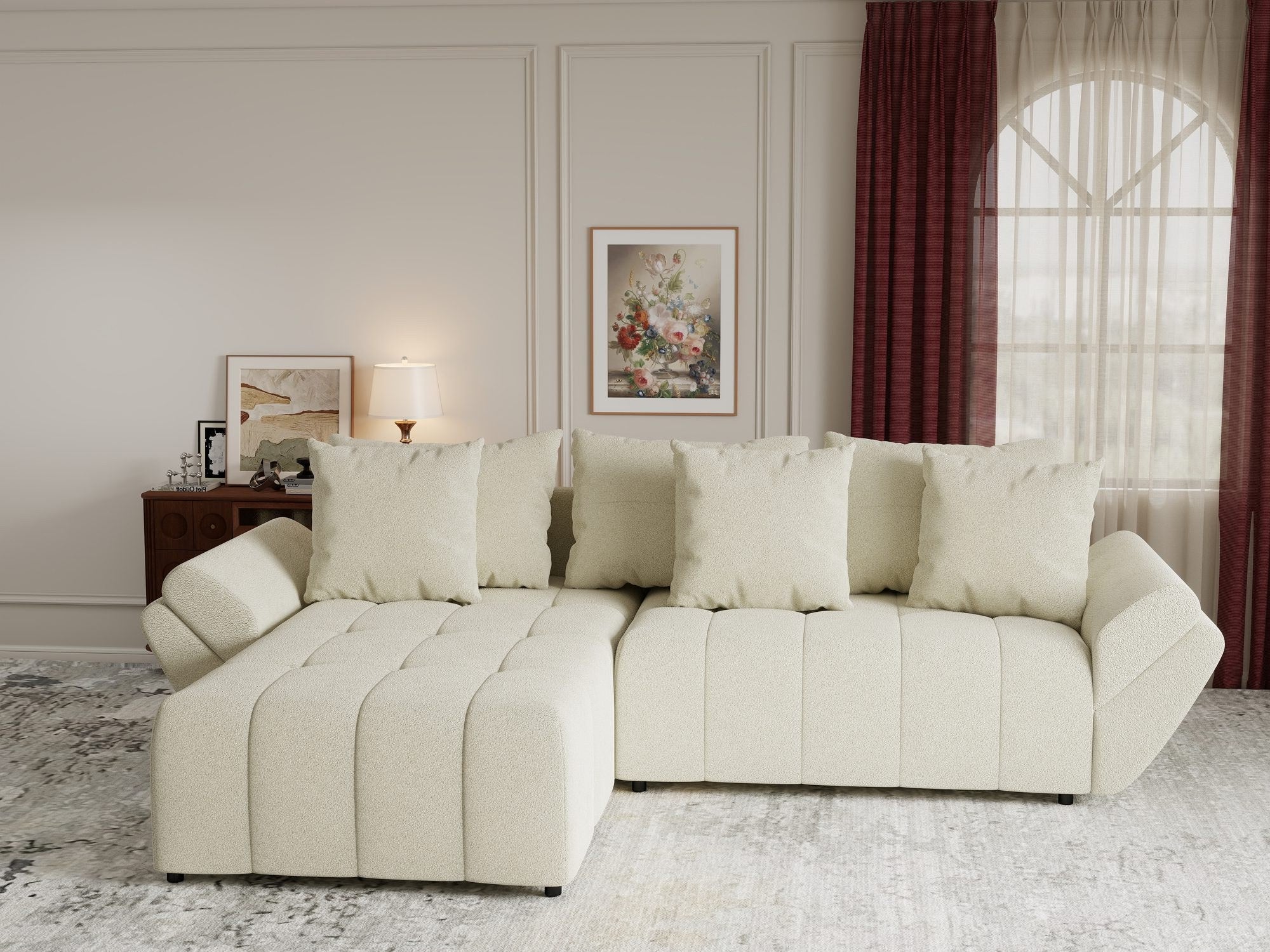 Colțar extensibil dumonde cu ladă de depozitare si sezut confortabil din spuma high-density, Berlin Quelle Bej 02 280x185 cm