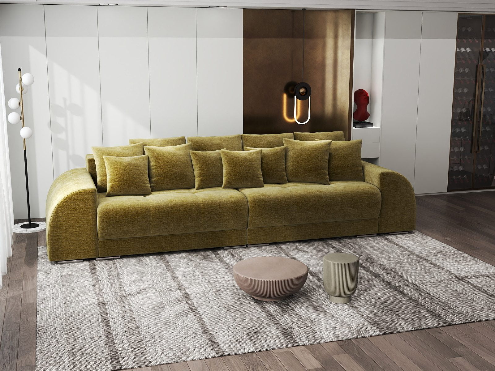 Canapea extensibilă dumonde cu 2 lăzi de depozitare si sezut confortabil din spuma high-density, Verona Monolith Verde Olive 38 310x100 cm