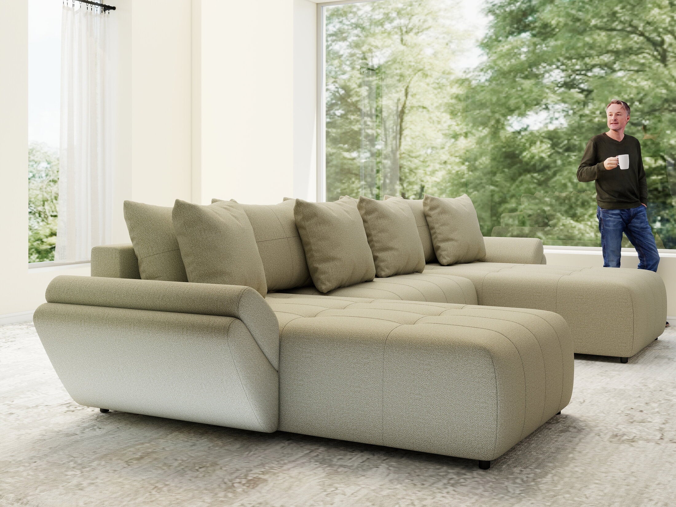 Colțar extensibil dumonde cu ladă de depozitare si sezut confortabil din spuma high-density, Berlin U Enjoy Camel 400x185 cm