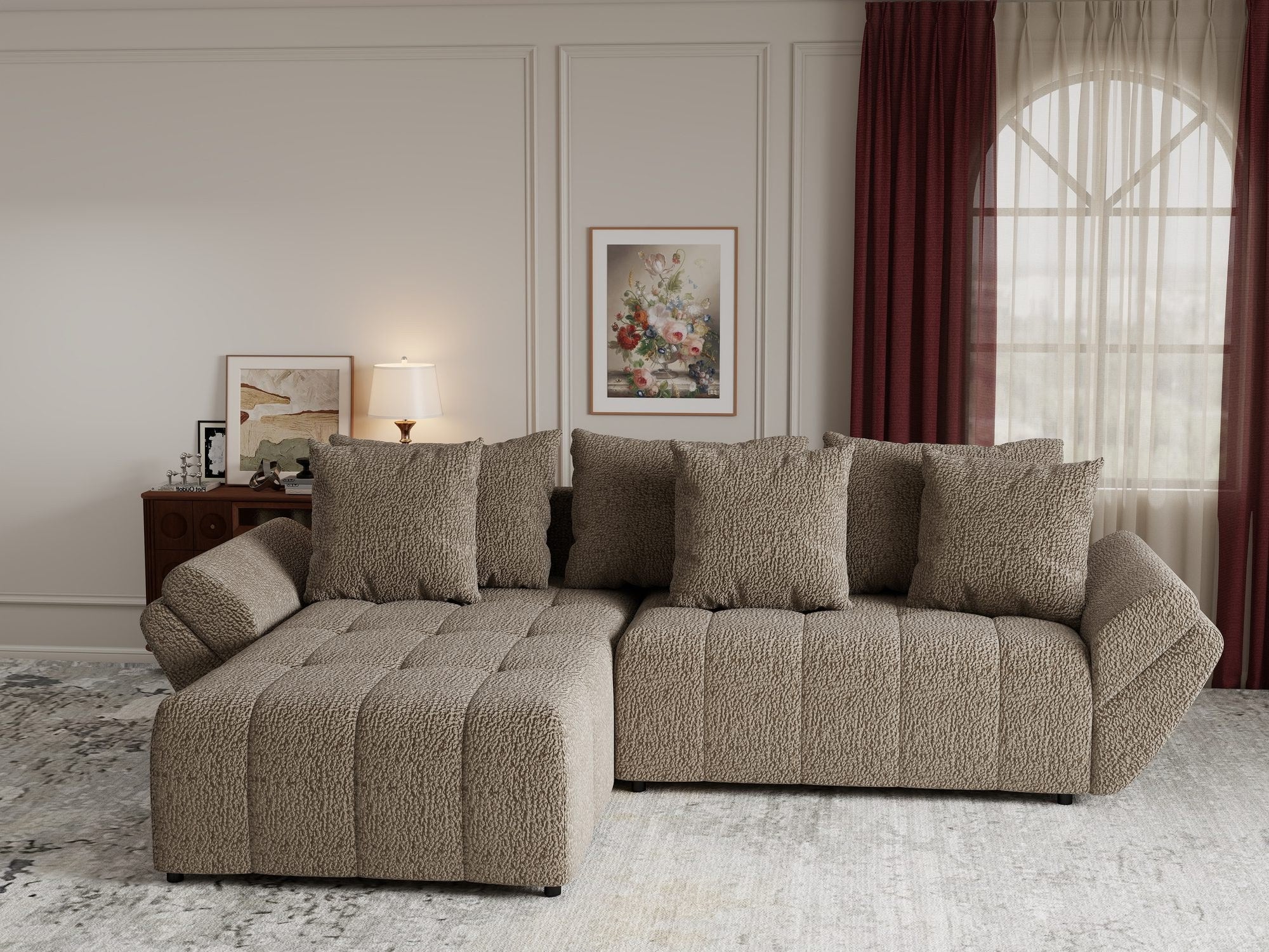 Colțar extensibil dumonde cu ladă de depozitare si sezut confortabil din spuma high-density, Berlin Jaguar Maro Cappuccino 8 280x185 cm