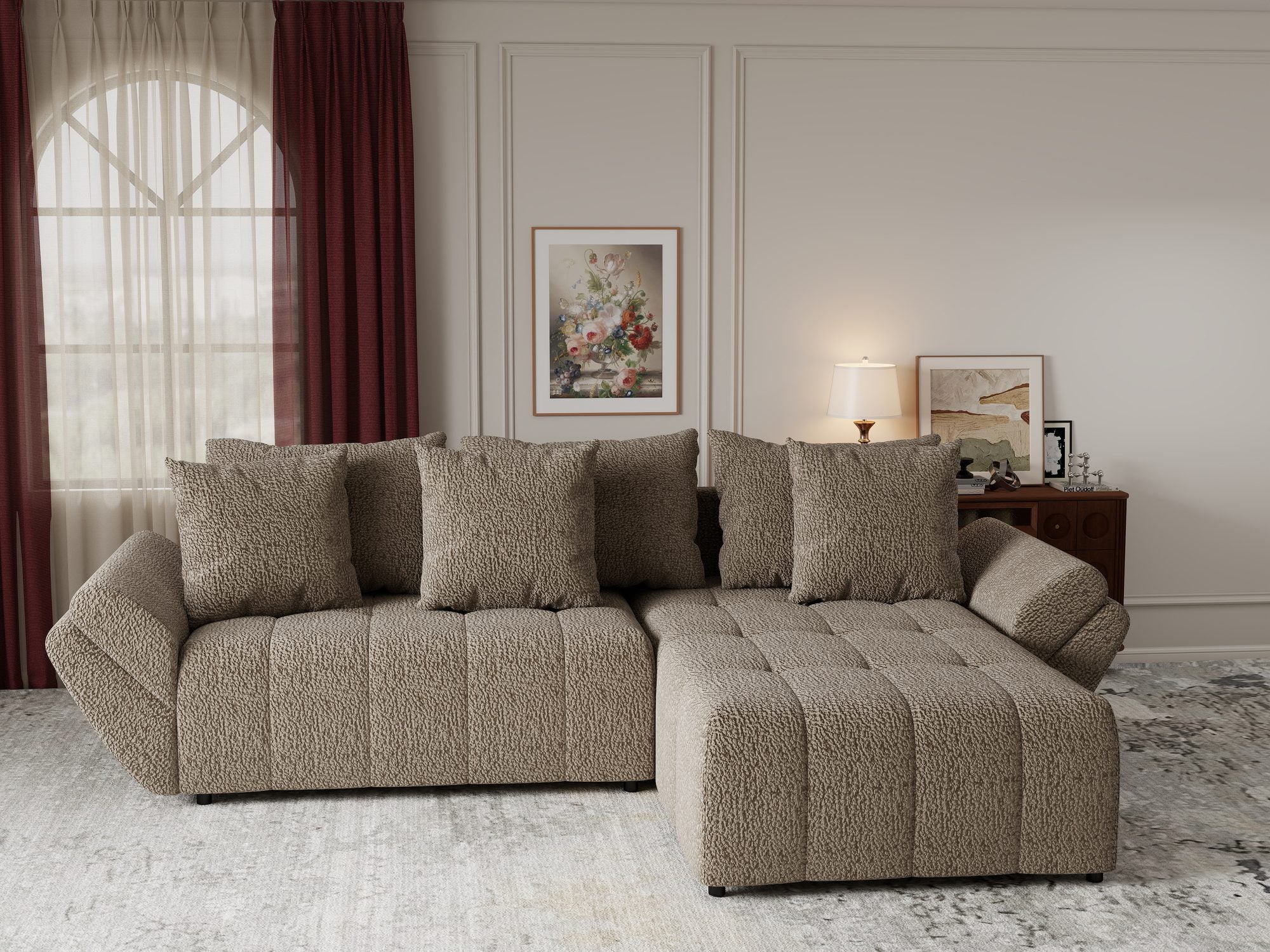 Colțar extensibil dumonde cu ladă de depozitare si sezut confortabil din spuma high-density, Berlin Jaguar Maro Cappuccino 8 II 280x185 cm