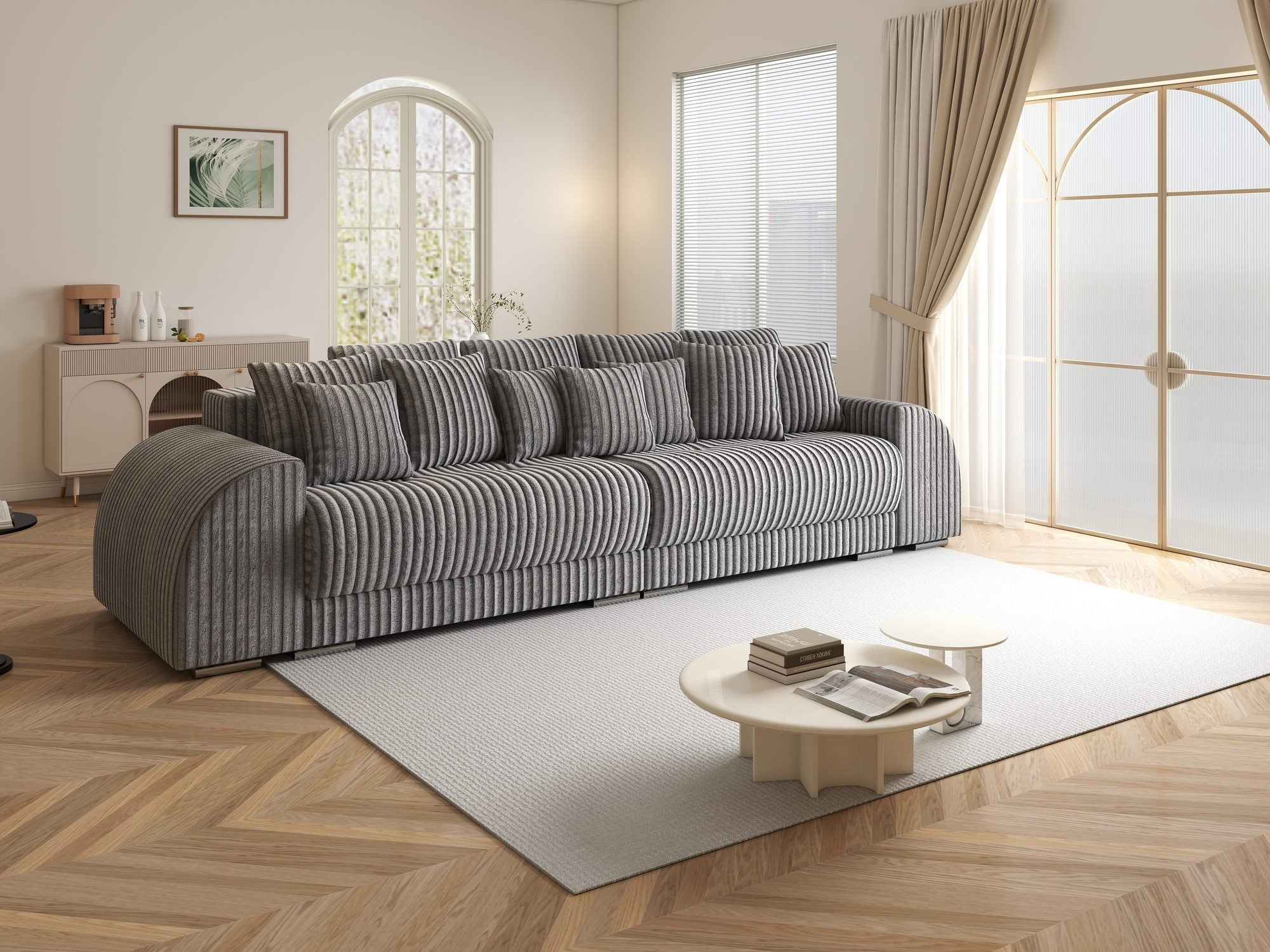 Canapea extensibilă dumonde cu 2 lăzi de depozitare si sezut confortabil din spuma high-density, Verona Tilia Gri 90 310x100 cm