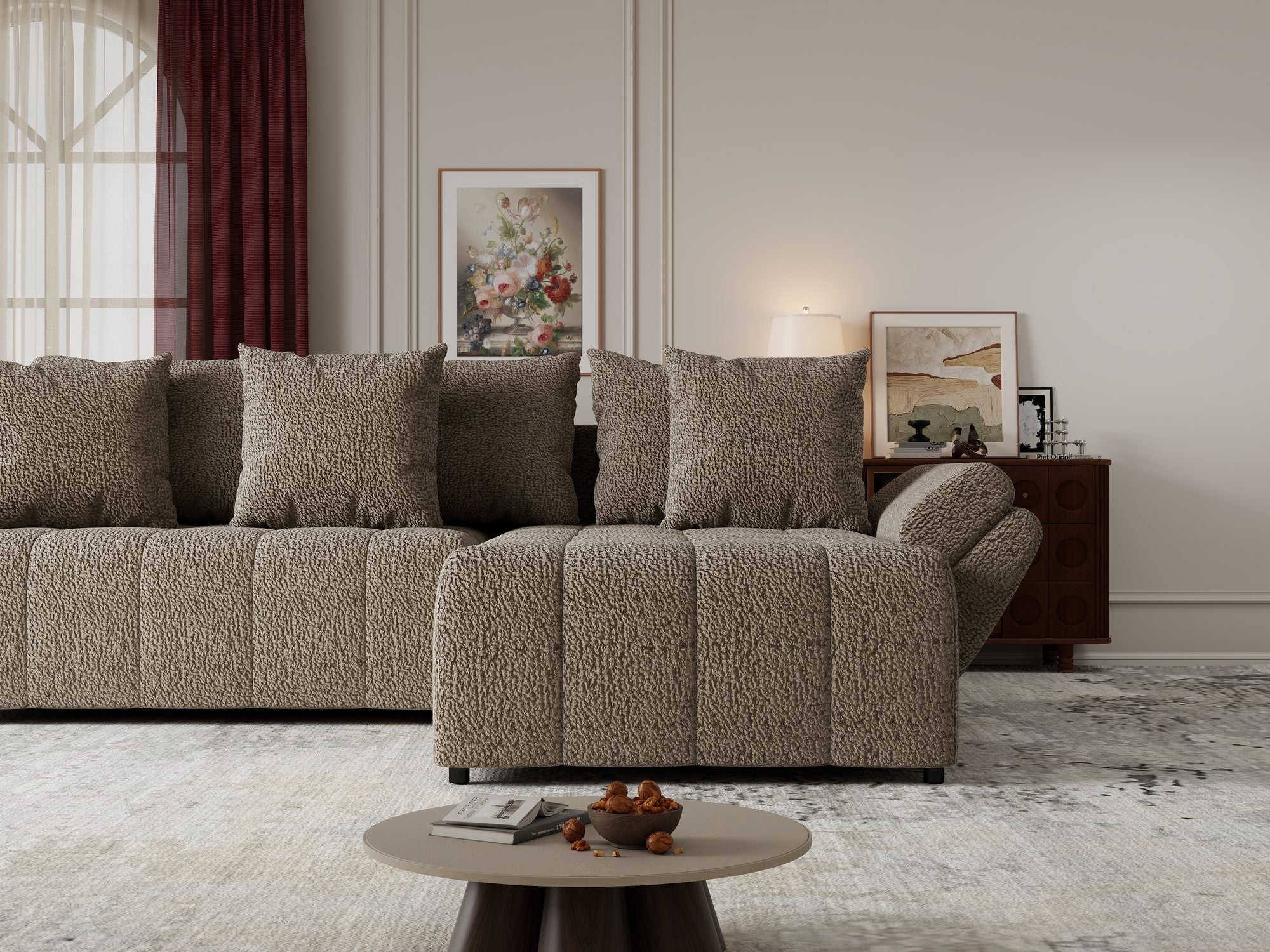 Colțar extensibil dumonde cu ladă de depozitare si sezut confortabil din spuma high-density, Berlin Jaguar Maro Cappuccino 8 II 280x185 cm