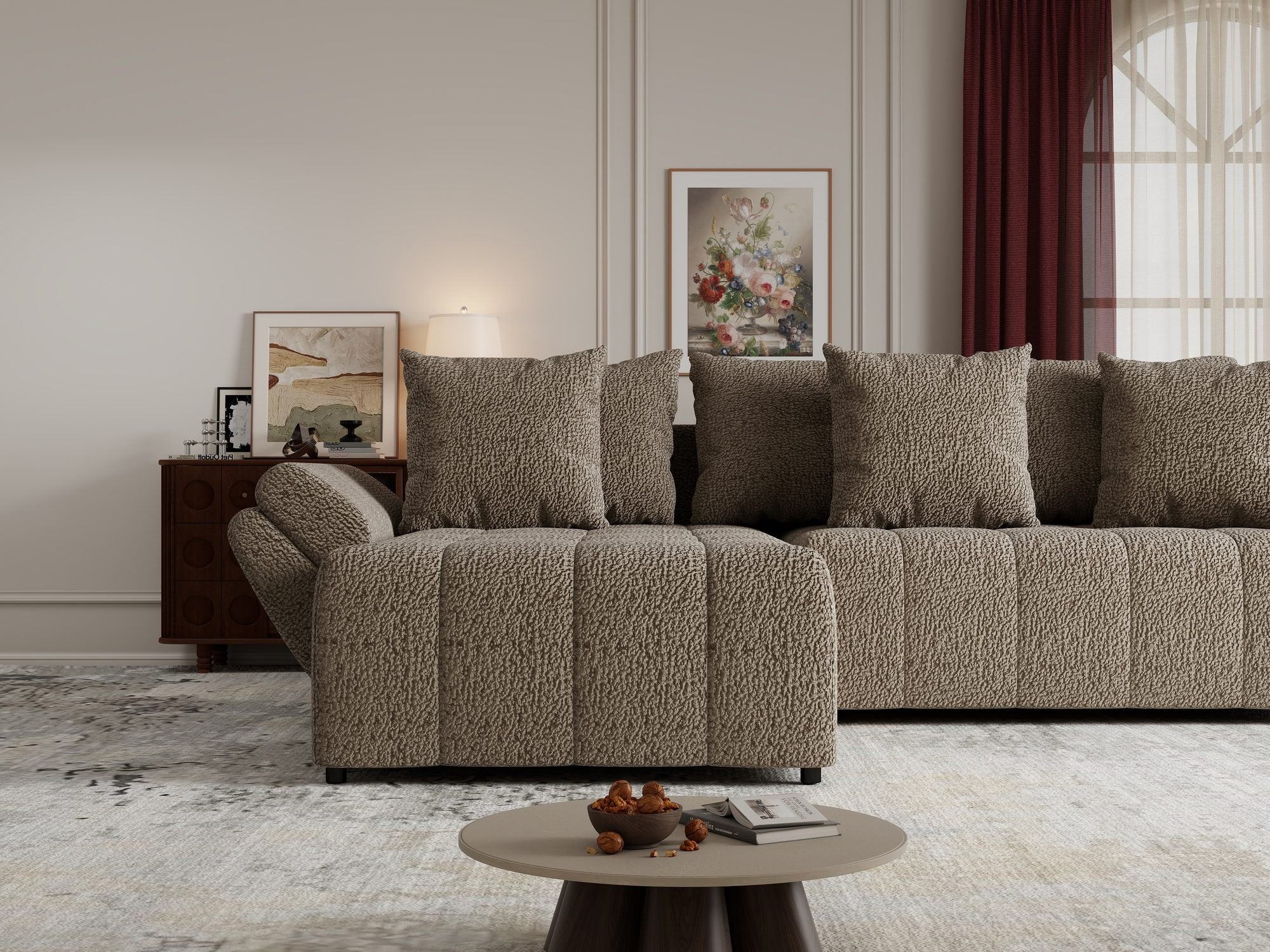 Colțar extensibil dumonde cu ladă de depozitare si sezut confortabil din spuma high-density, Berlin Jaguar Maro Cappuccino 8 280x185 cm