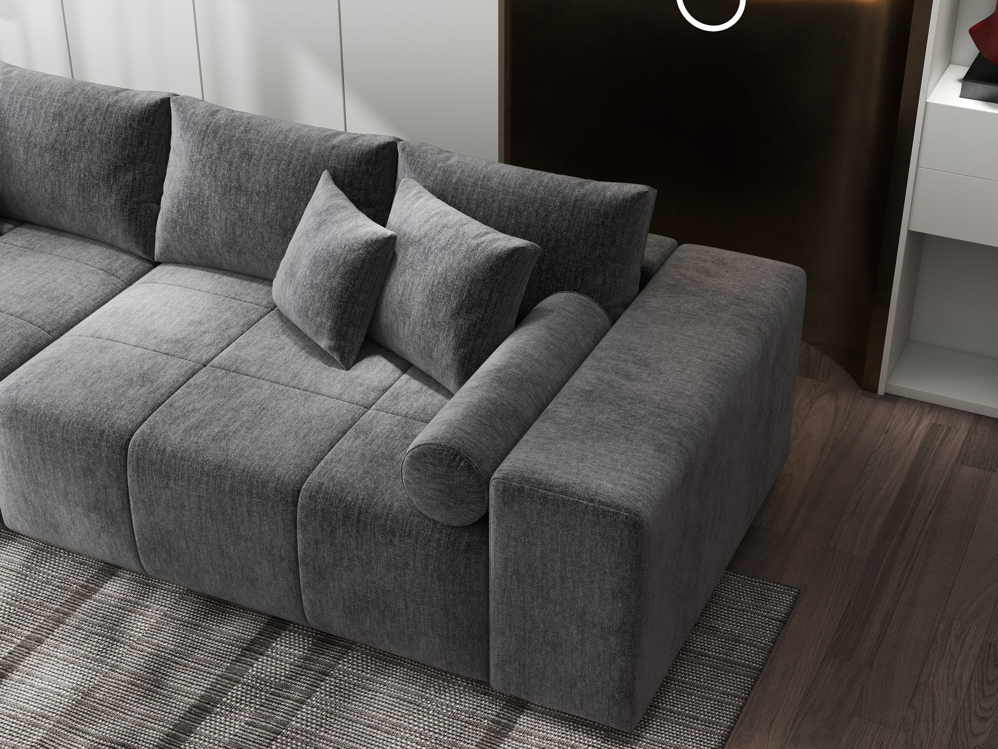 Canapea extensibilă dumonde cu ladă de depozitare si sezut confortabil din spuma high-density, Marbela XXL Monolith Gri Antracit 97 290x100 cm