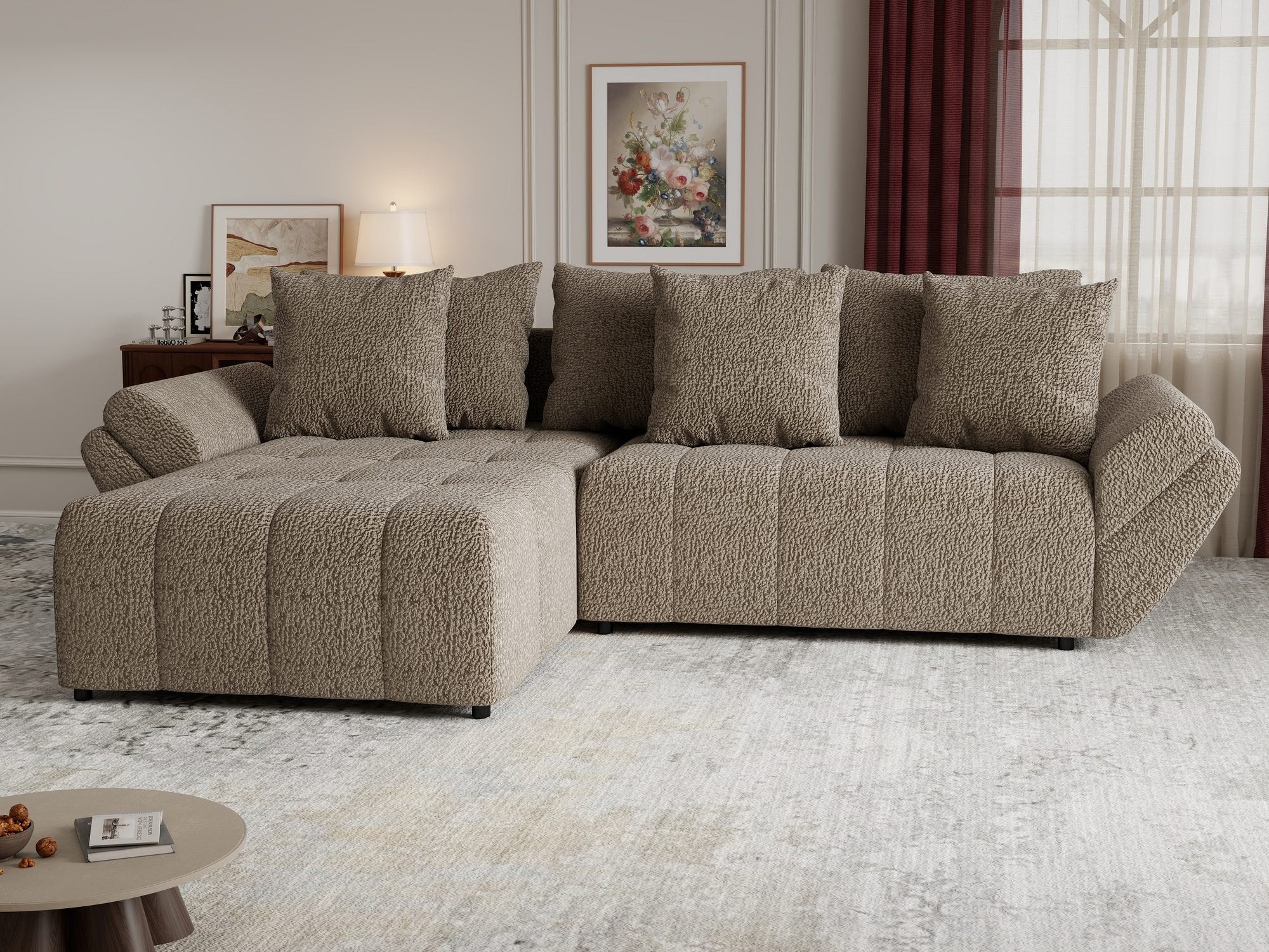 Colțar extensibil dumonde cu ladă de depozitare si sezut confortabil din spuma high-density, Berlin Jaguar Maro Cappuccino 8 280x185 cm