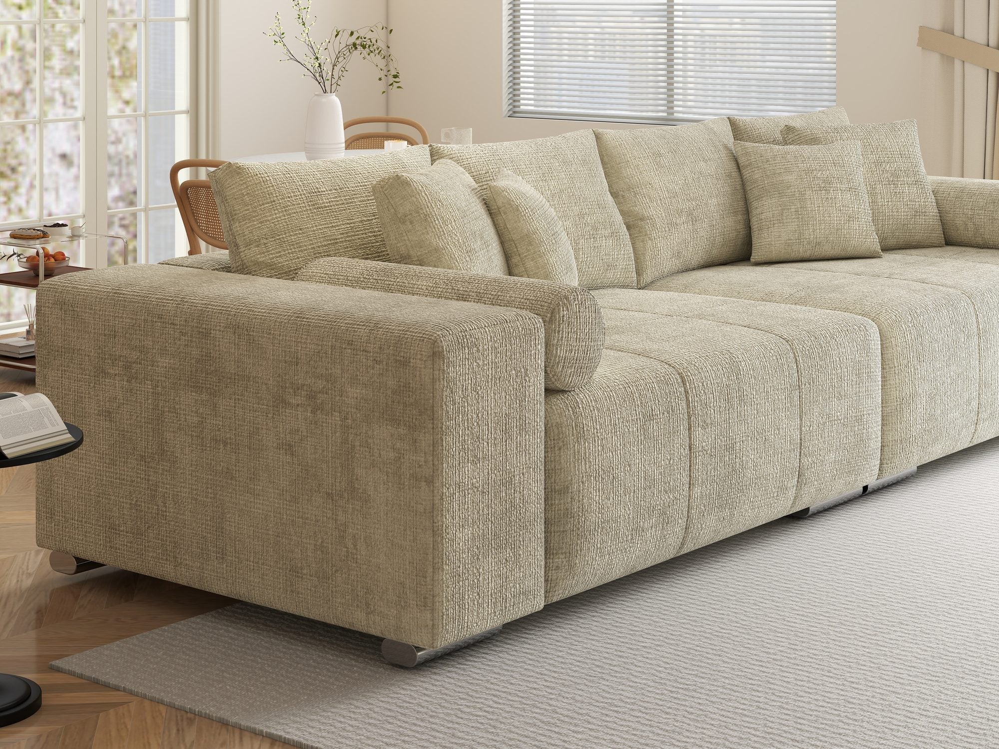 Canapea extensibilă dumonde cu ladă de depozitare si sezut confortabil din spuma high-density, Marbela XXL Cremona Gri Deschis 02 290x100 cm