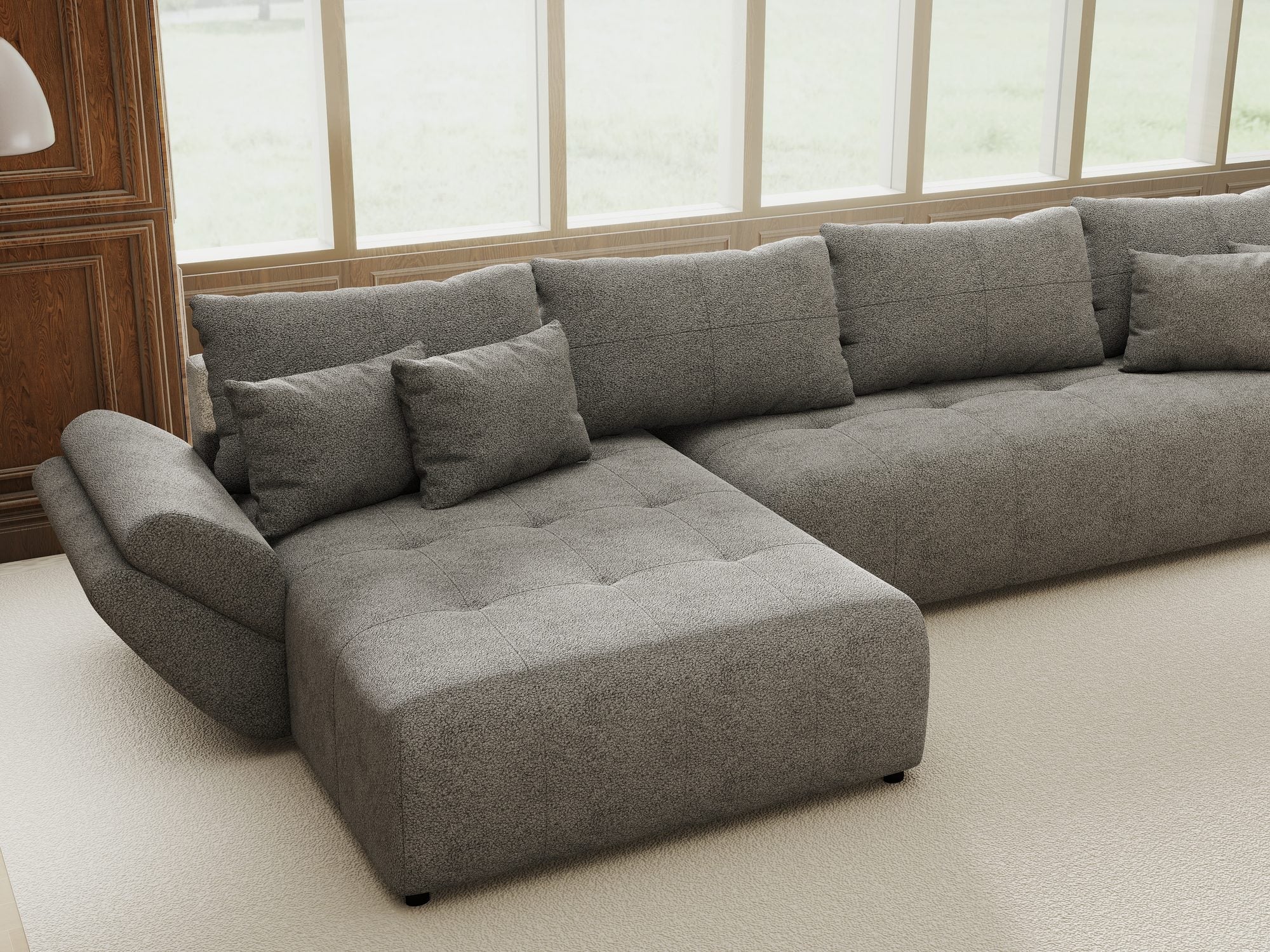 Colțar extensibil dumonde cu ladă de depozitare si sezut confortabil din spuma high-density, Berlin XL Quelle Gri 92 350x185 cm