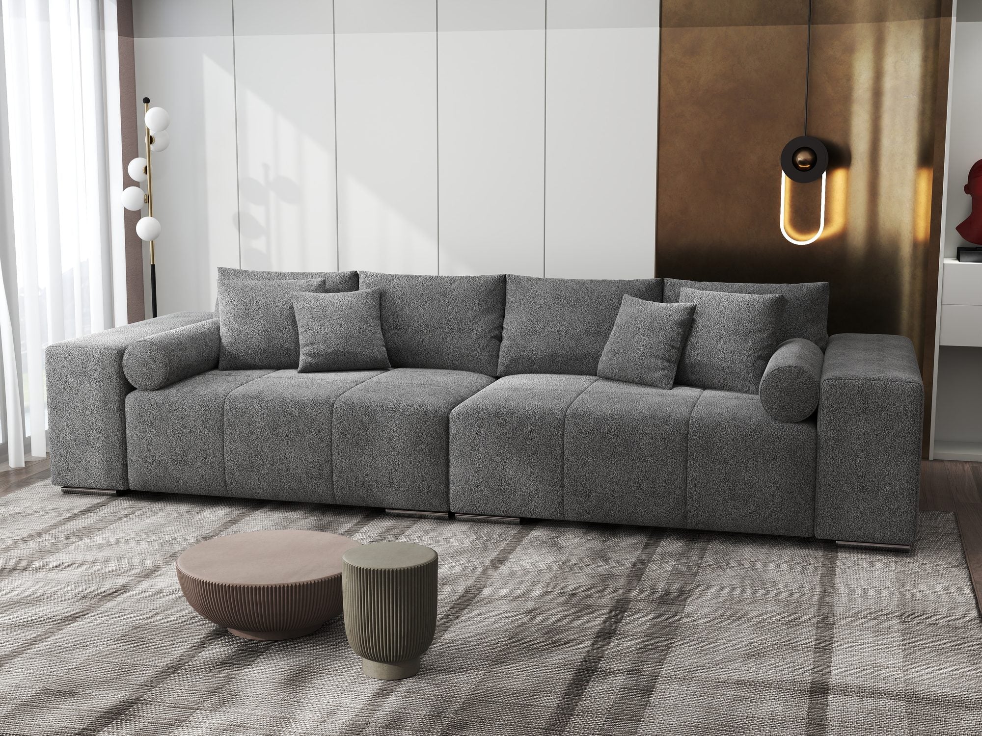Canapea extensibilă dumonde cu ladă de depozitare si sezut confortabil din spuma high-density, Marbela XXL Quelle Gri 92 290x100 cm