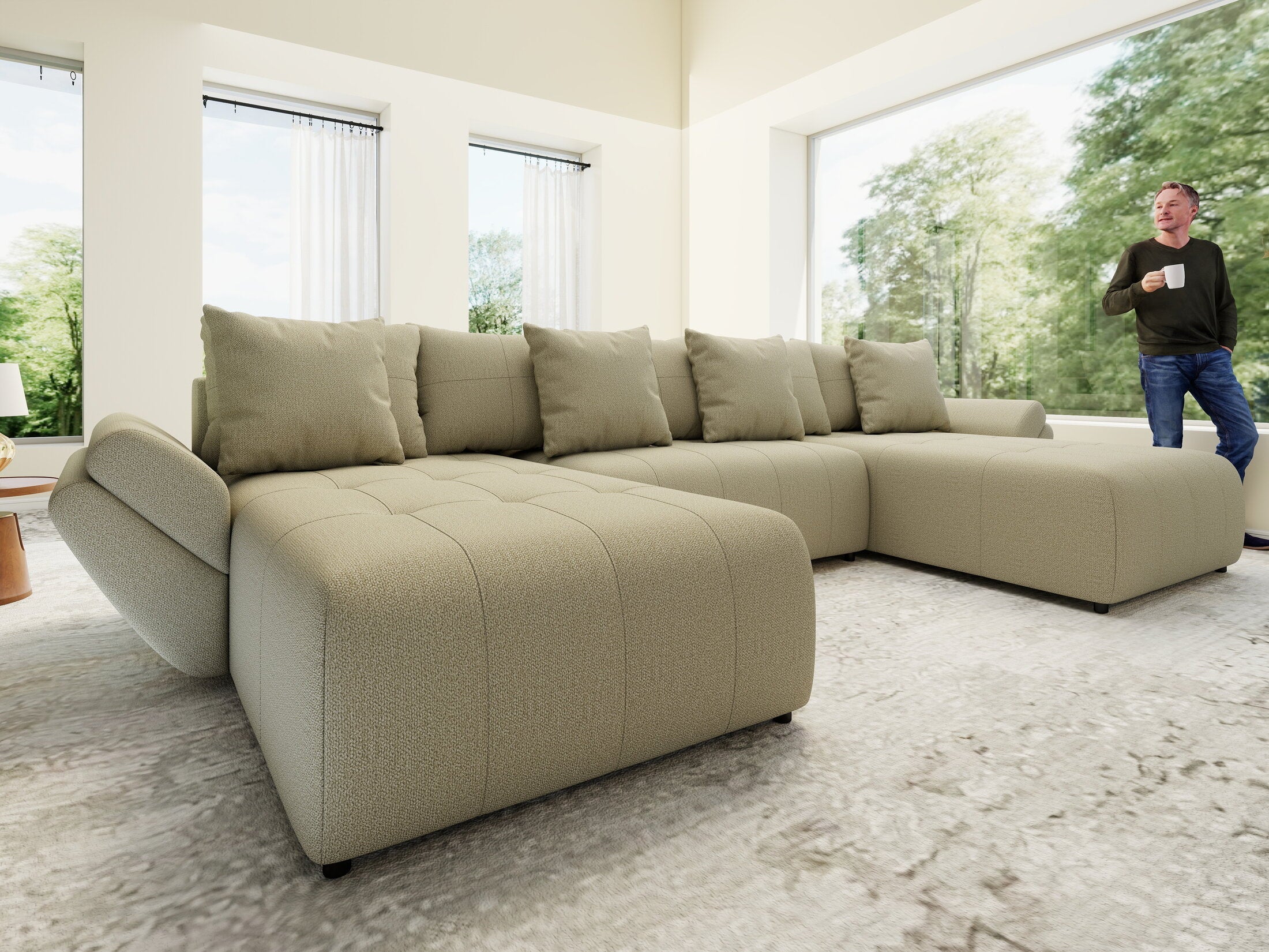 Colțar extensibil dumonde cu ladă de depozitare si sezut confortabil din spuma high-density, Berlin U Enjoy Camel 400x185 cm