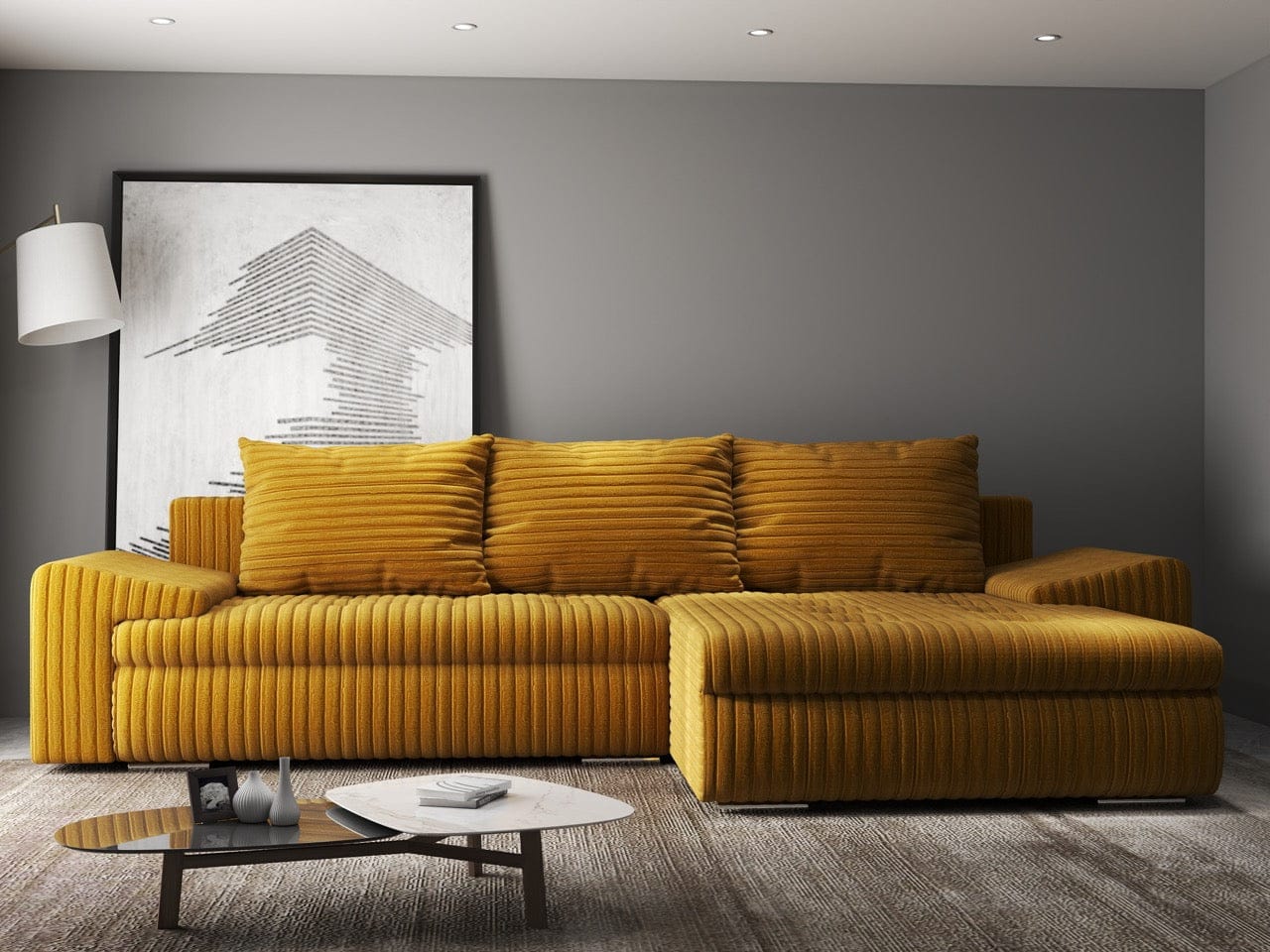 Colțar extensibil dumonde cu ladă de depozitare si sezut confortabil din spuma HR, Leonardo Ambience Mustar 260x185 cm II Fabrica