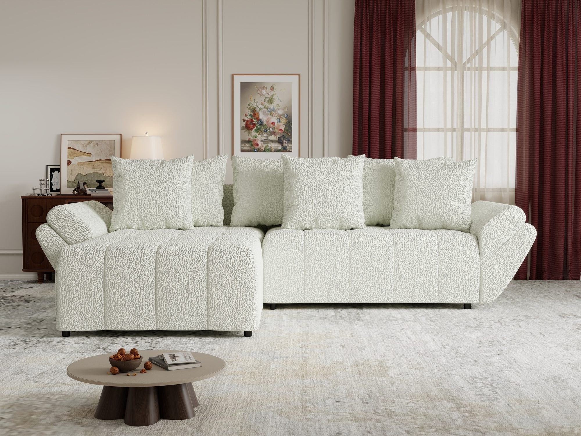 Colțar extensibil dumonde cu ladă de depozitare si sezut confortabil din spuma high-density, Berlin Jaguar Ivory 1 280x185 cm