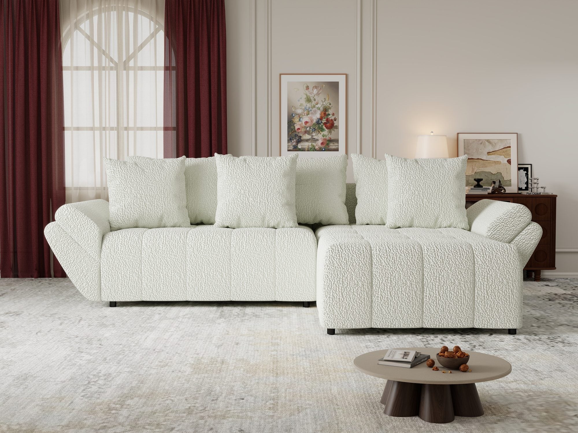Colțar extensibil dumonde cu ladă de depozitare si sezut confortabil din spuma high-density, Berlin Jaguar Ivory 1 II 280x185 cm