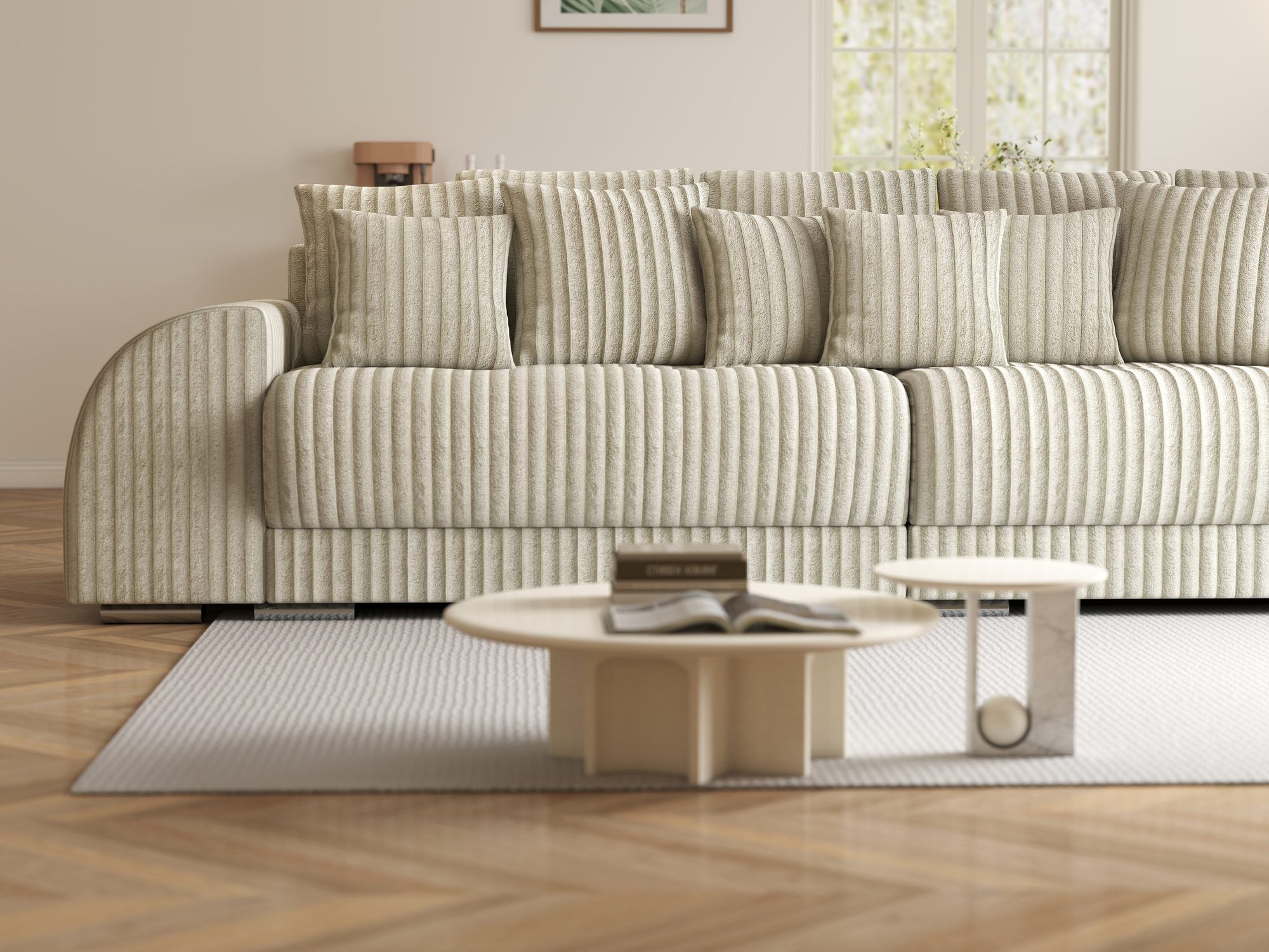 Canapea extensibilă dumonde cu 2 lăzi de depozitare si sezut confortabil din spuma high-density, Verona Tilia Bej 08 310x100 cm
