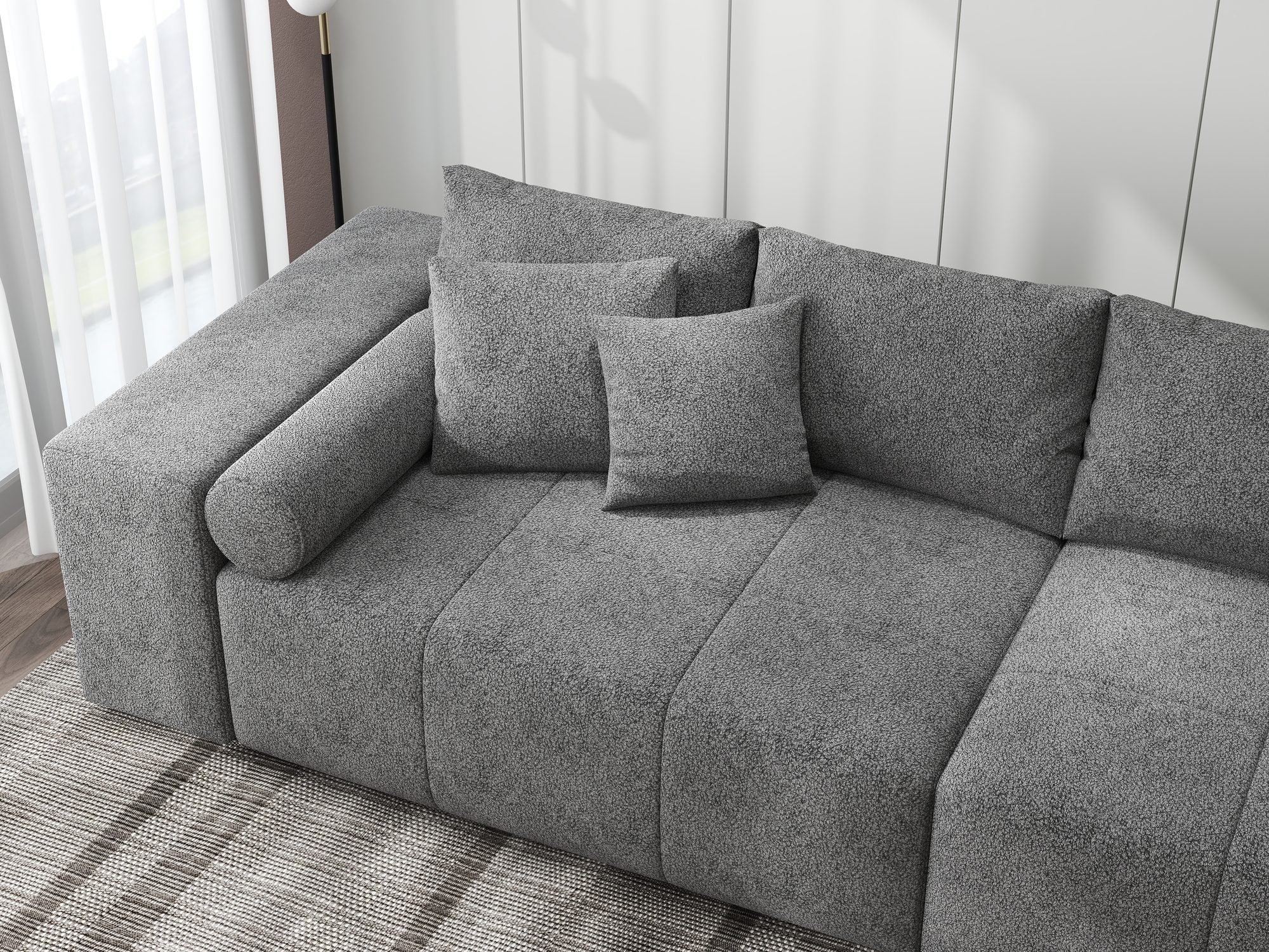 Canapea extensibilă dumonde cu ladă de depozitare si sezut confortabil din spuma high-density, Marbela XXL Quelle Gri 92 290x100 cm