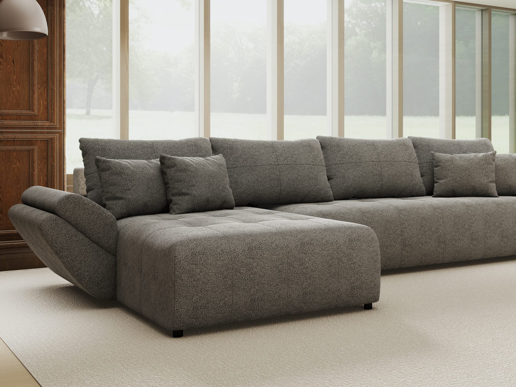 Colțar extensibil dumonde cu ladă de depozitare si sezut confortabil din spuma high-density, Berlin XL Quelle Gri 92 350x185 cm