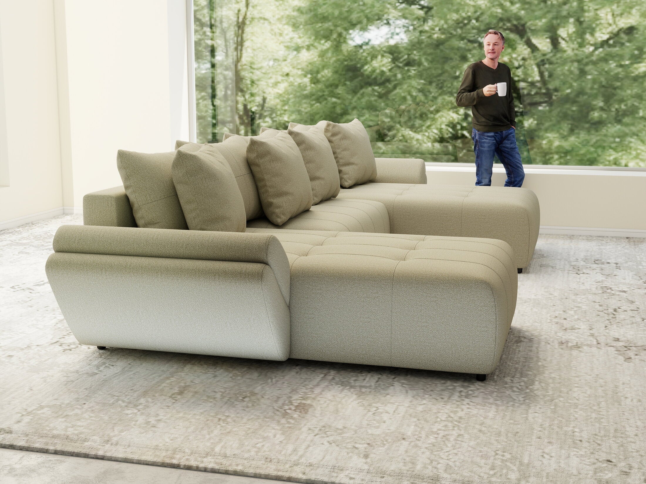 Colțar extensibil dumonde cu ladă de depozitare si sezut confortabil din spuma high-density, Berlin U Enjoy Camel 400x185 cm