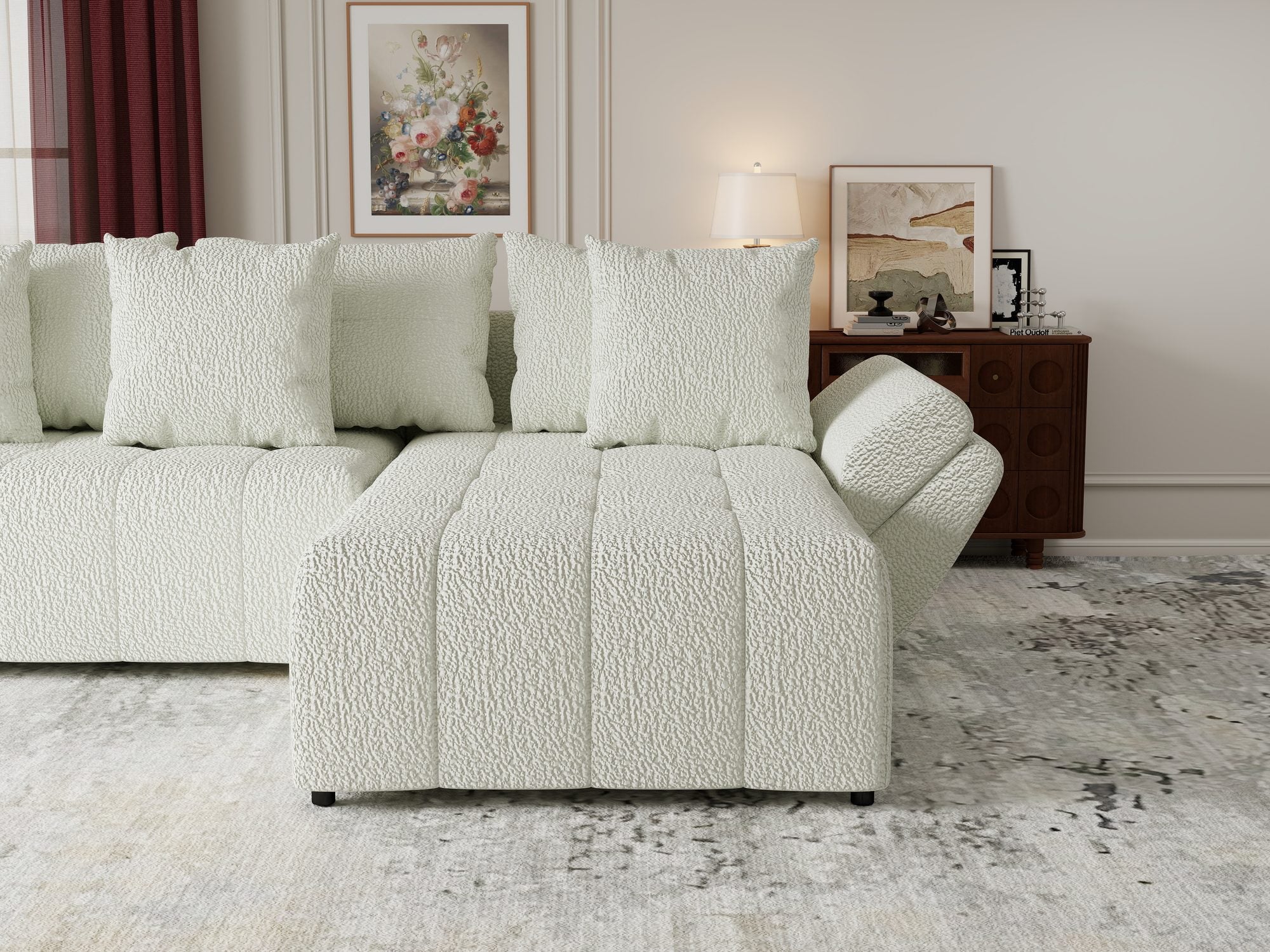Colțar extensibil dumonde cu ladă de depozitare si sezut confortabil din spuma high-density, Berlin Jaguar Ivory 1 II 280x185 cm