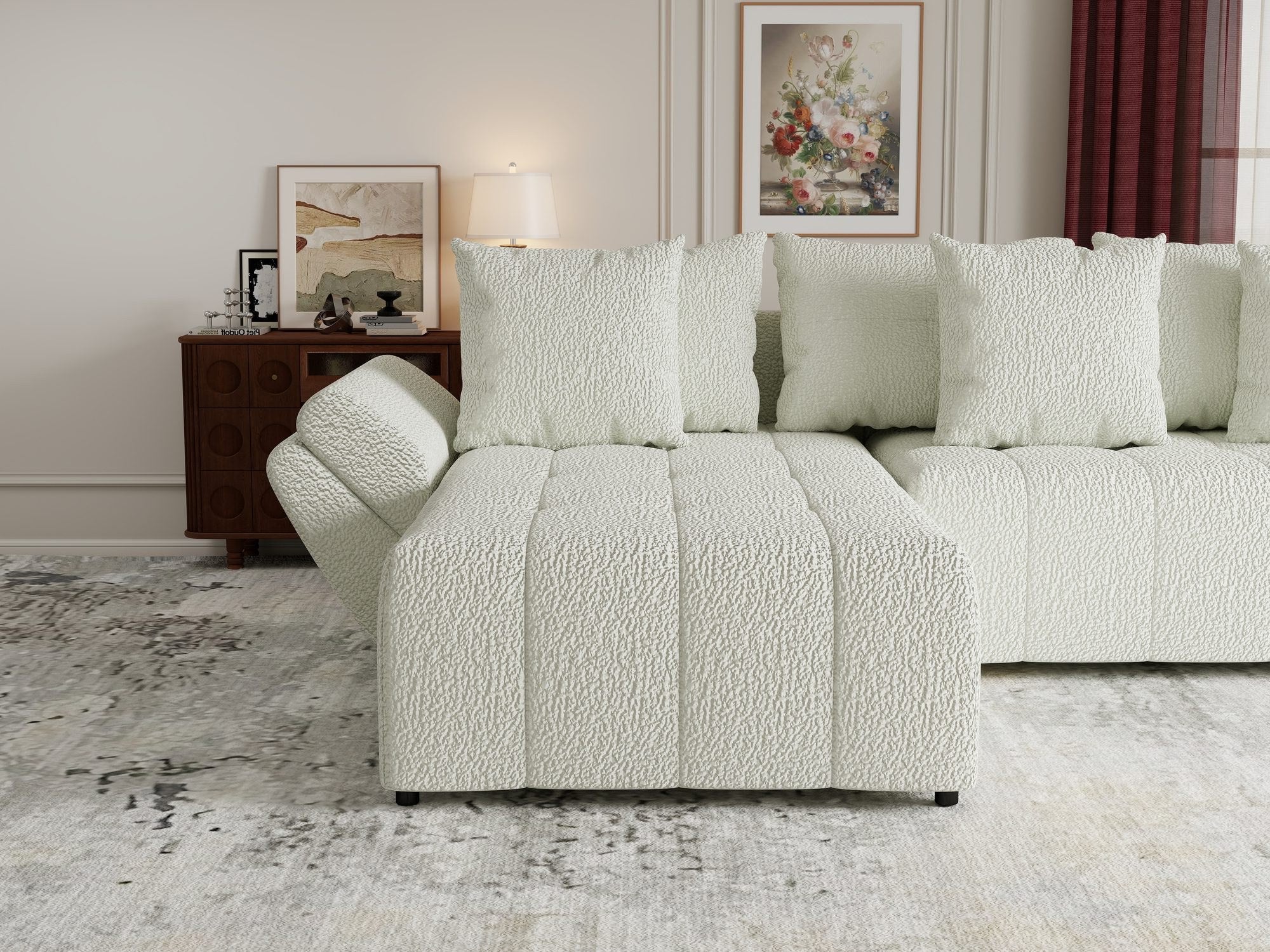 Colțar extensibil dumonde cu ladă de depozitare si sezut confortabil din spuma high-density, Berlin Jaguar Ivory 1 280x185 cm
