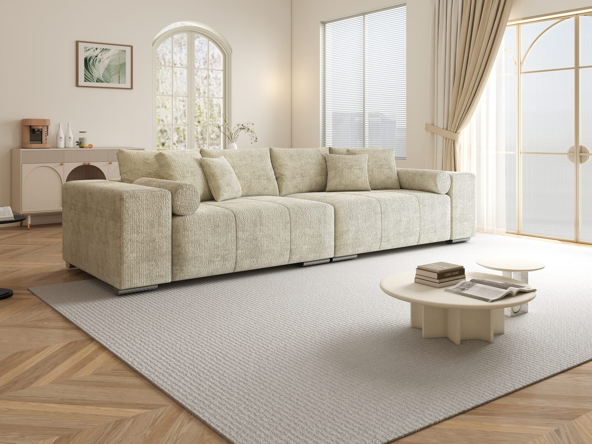 Canapea extensibilă dumonde cu ladă de depozitare si sezut confortabil din spuma high-density, Marbela XXL Cremona Gri Deschis 02 290x100 cm