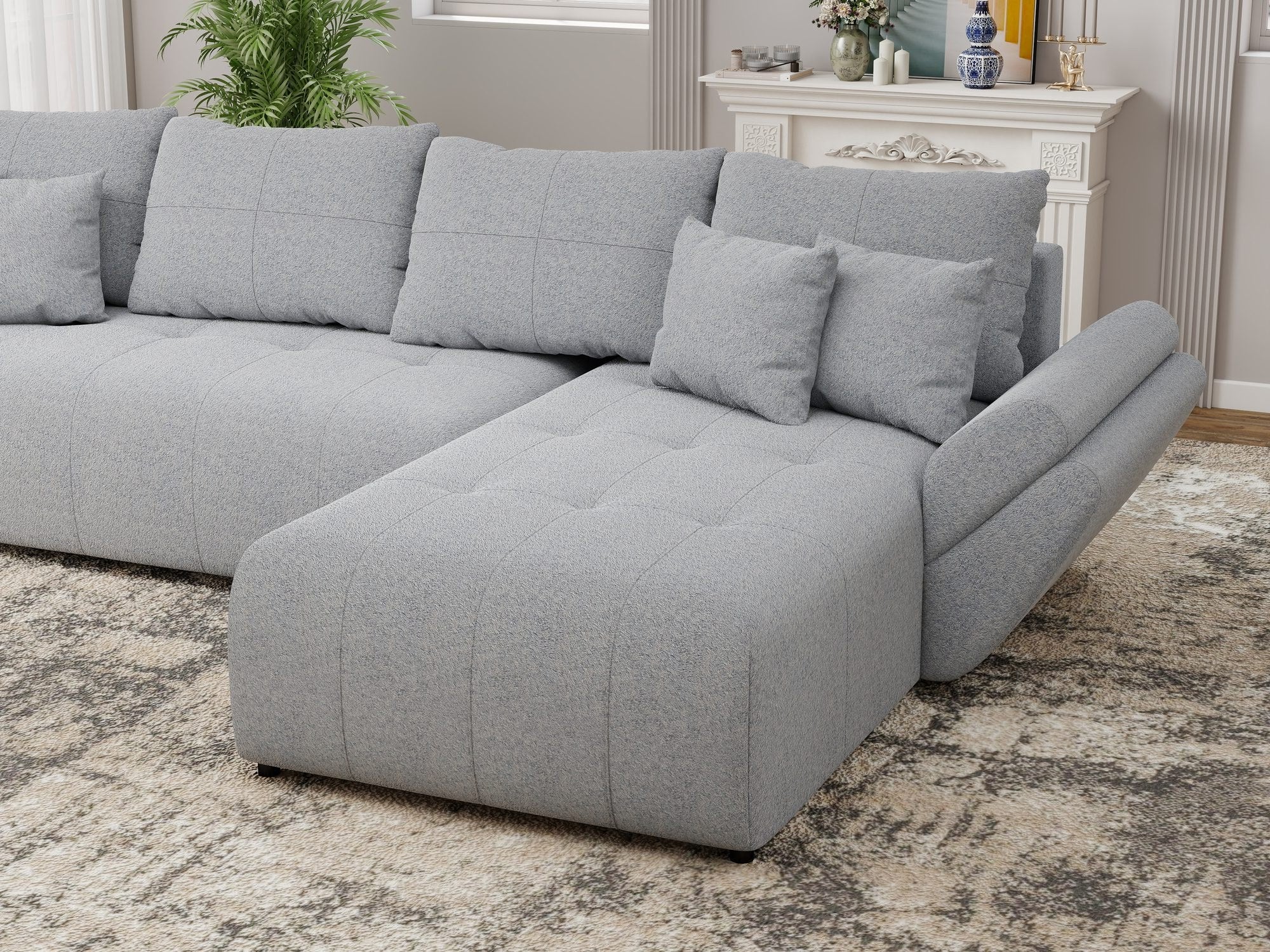Colțar extensibil dumonde cu ladă de depozitare si sezut confortabil din spuma high-density, Berlin XL Monte Gri 84 II 350x185 cm