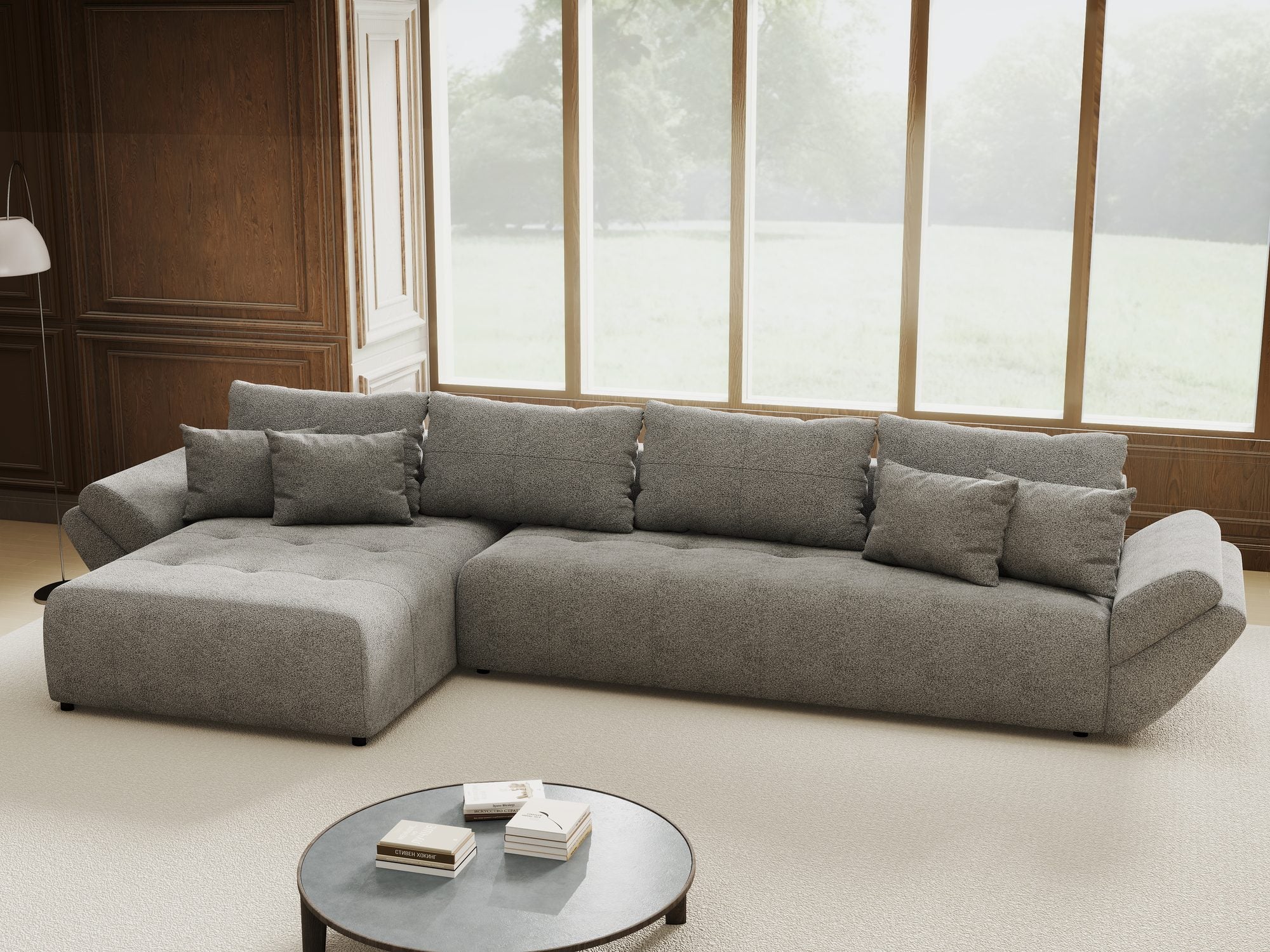 Colțar extensibil dumonde cu ladă de depozitare si sezut confortabil din spuma high-density, Berlin XL Quelle Gri 92 350x185 cm