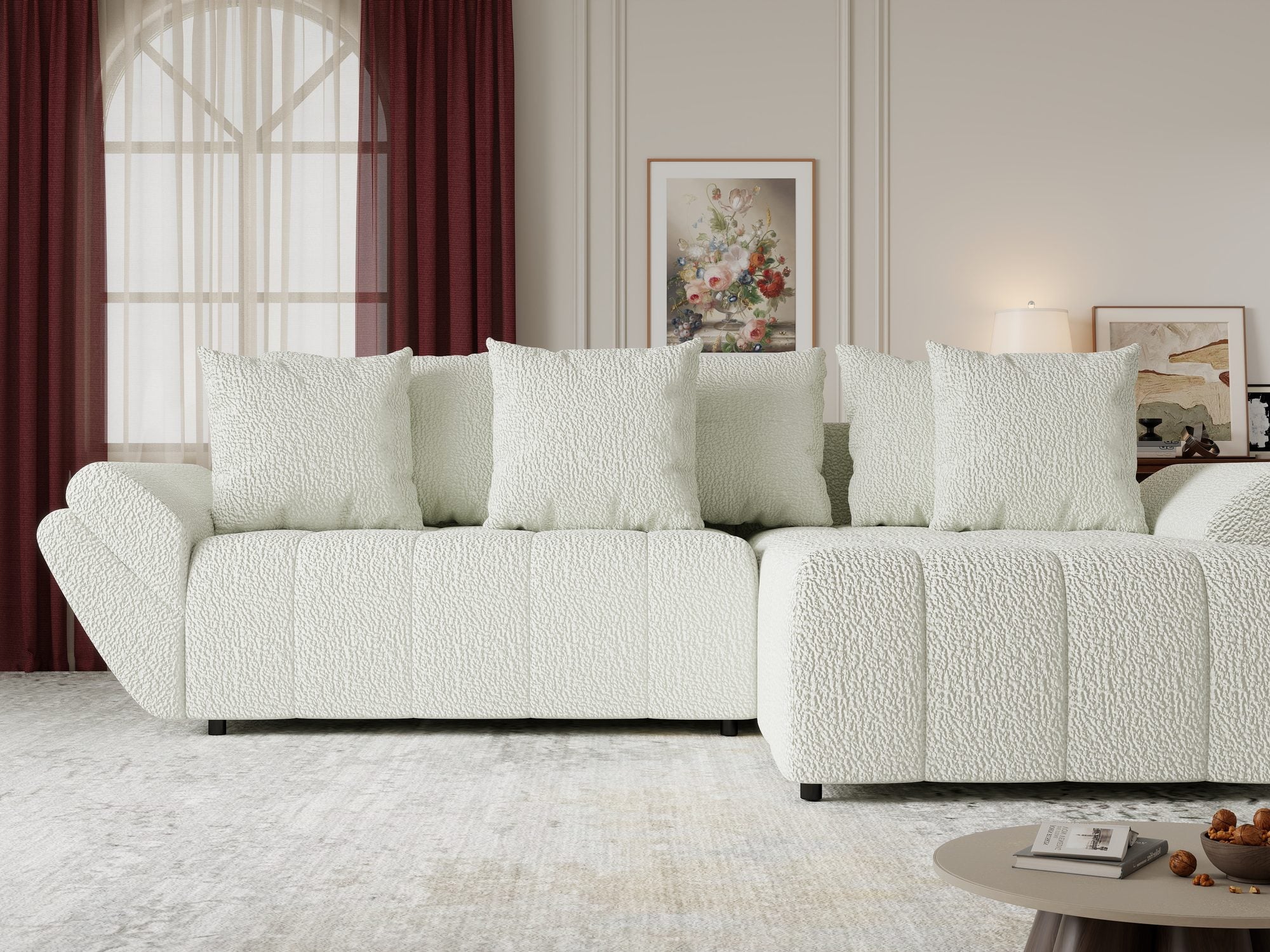 Colțar extensibil dumonde cu ladă de depozitare si sezut confortabil din spuma high-density, Berlin Jaguar Ivory 1 II 280x185 cm