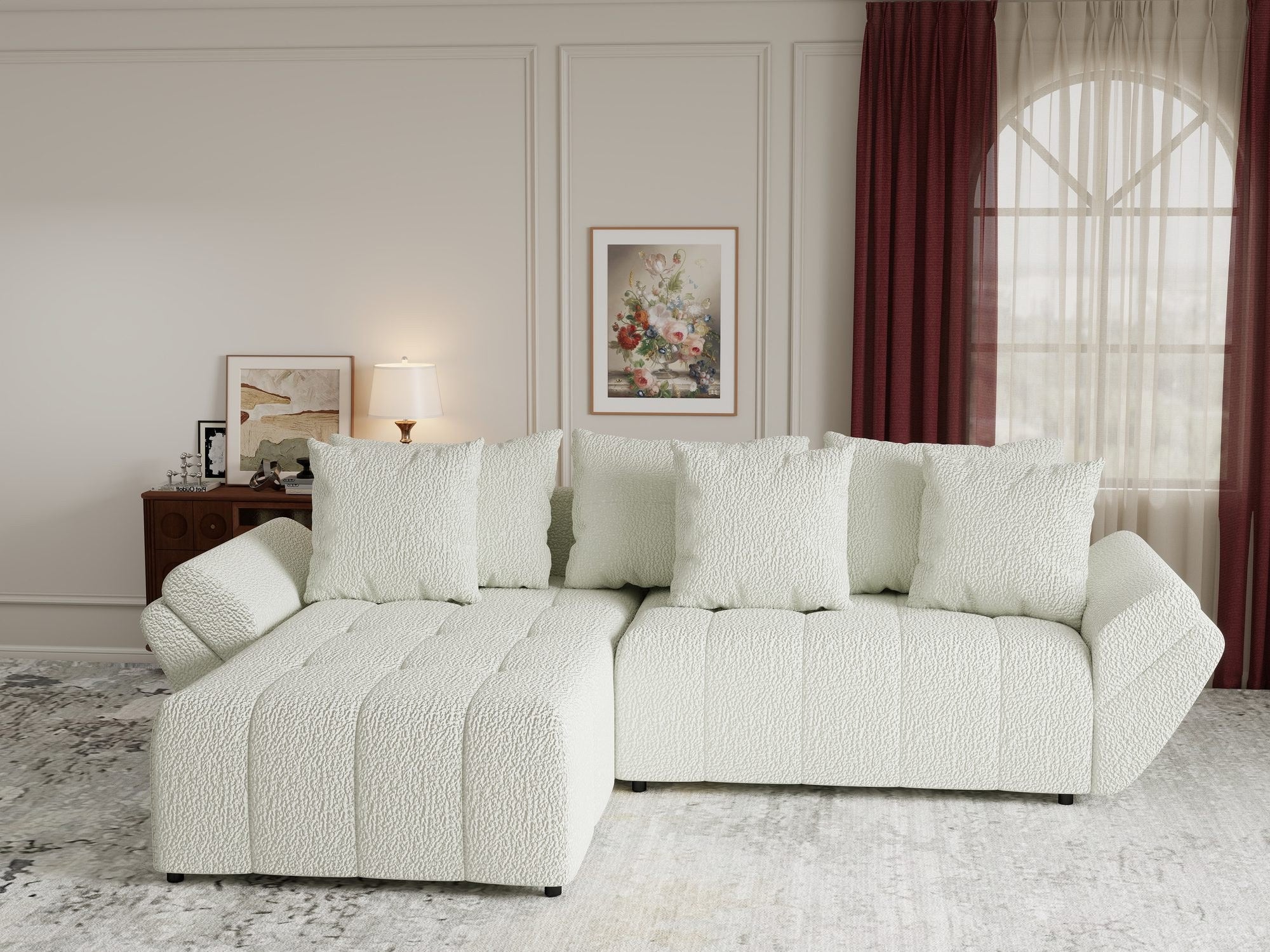 Colțar extensibil dumonde cu ladă de depozitare si sezut confortabil din spuma high-density, Berlin Jaguar Ivory 1 280x185 cm