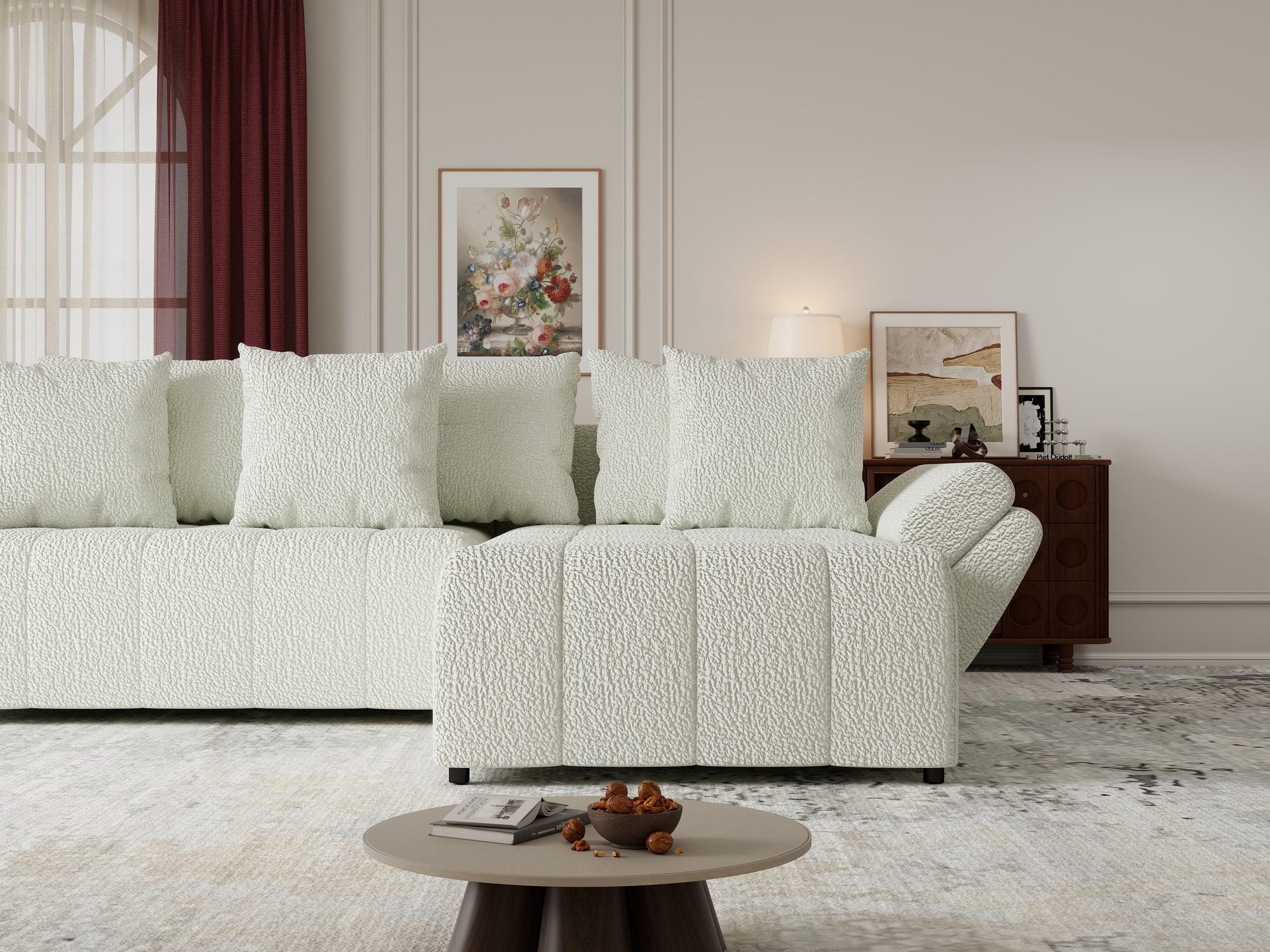 Colțar extensibil dumonde cu ladă de depozitare si sezut confortabil din spuma high-density, Berlin Jaguar Ivory 1 II 280x185 cm