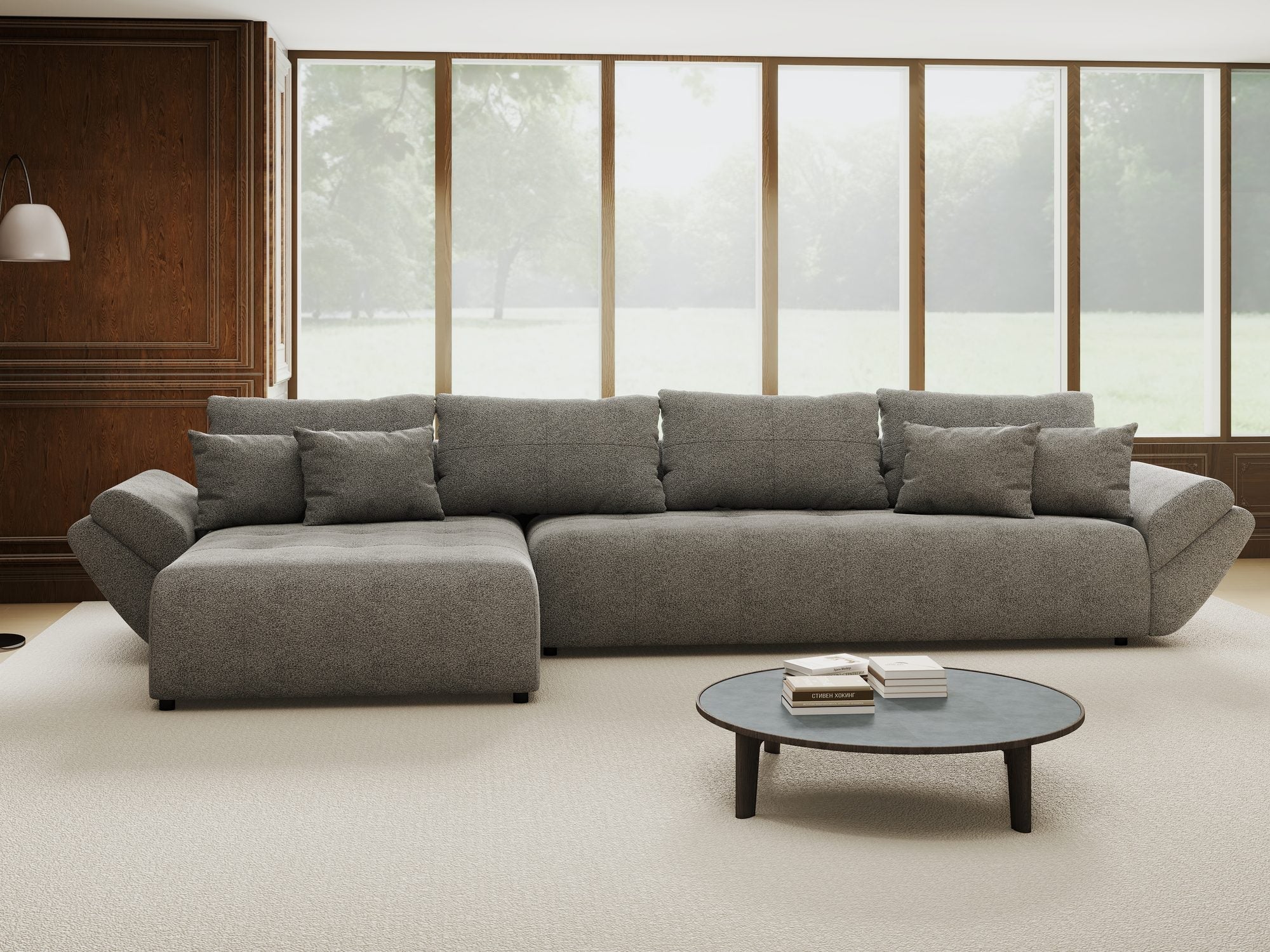 Colțar extensibil dumonde cu ladă de depozitare si sezut confortabil din spuma high-density, Berlin XL Quelle Gri 92 350x185 cm